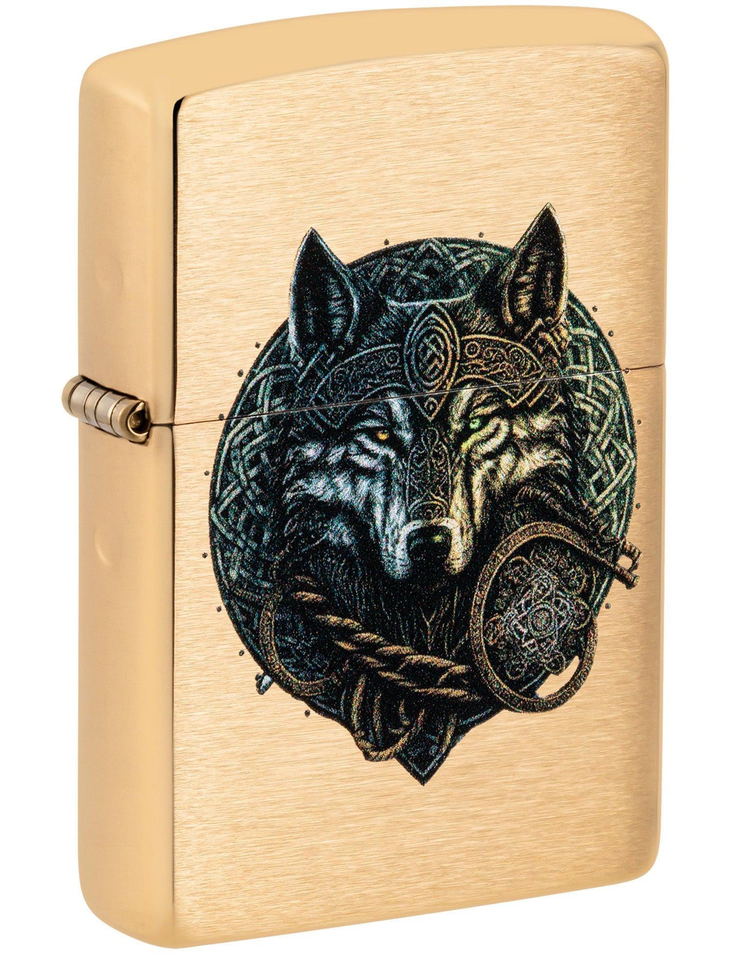 Zippo Lighter: Wolf Warrior - Brushed Brass 46050