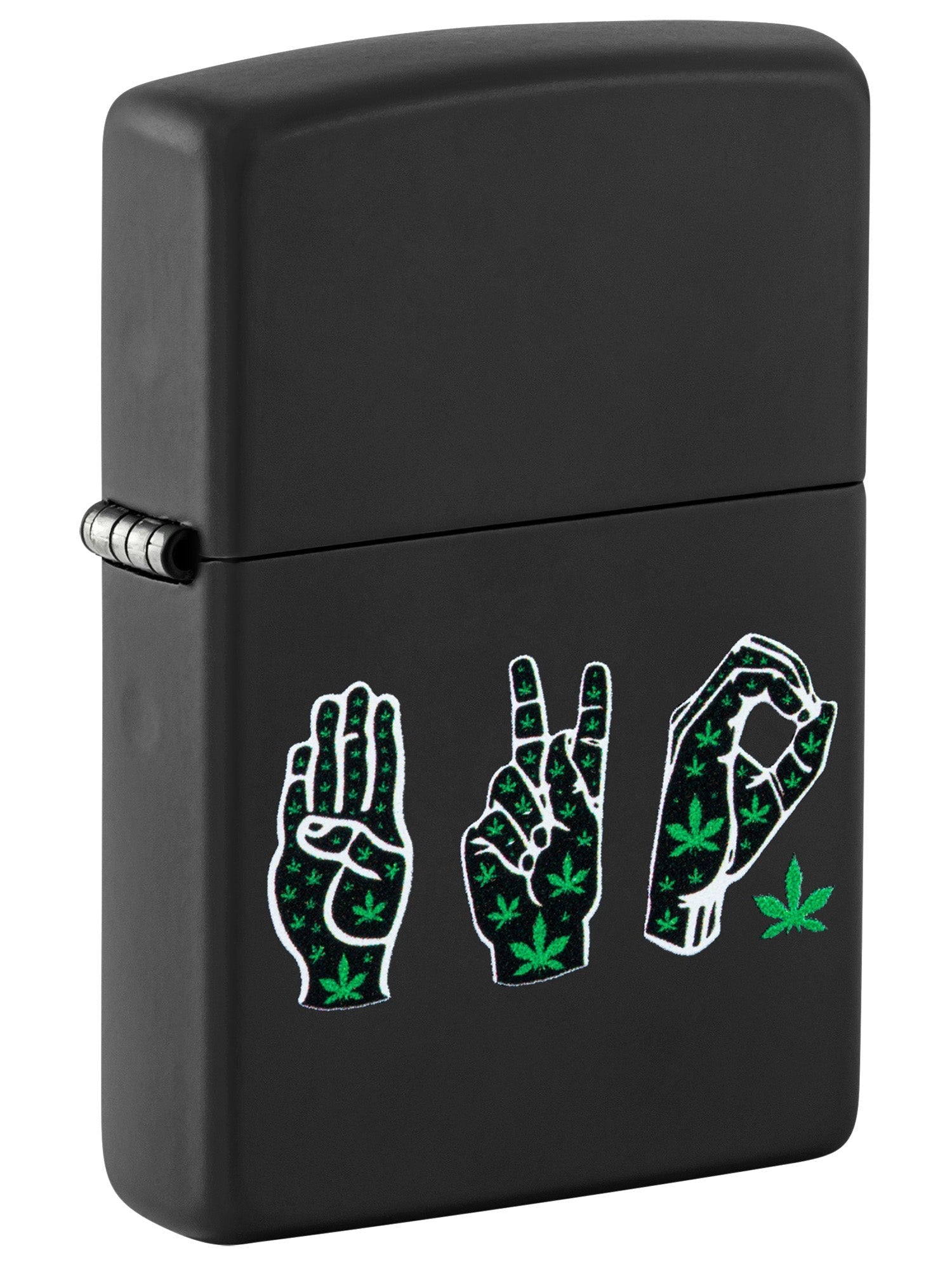 Zippo Lighter: Weed Leaves Design - Black Matte 46053