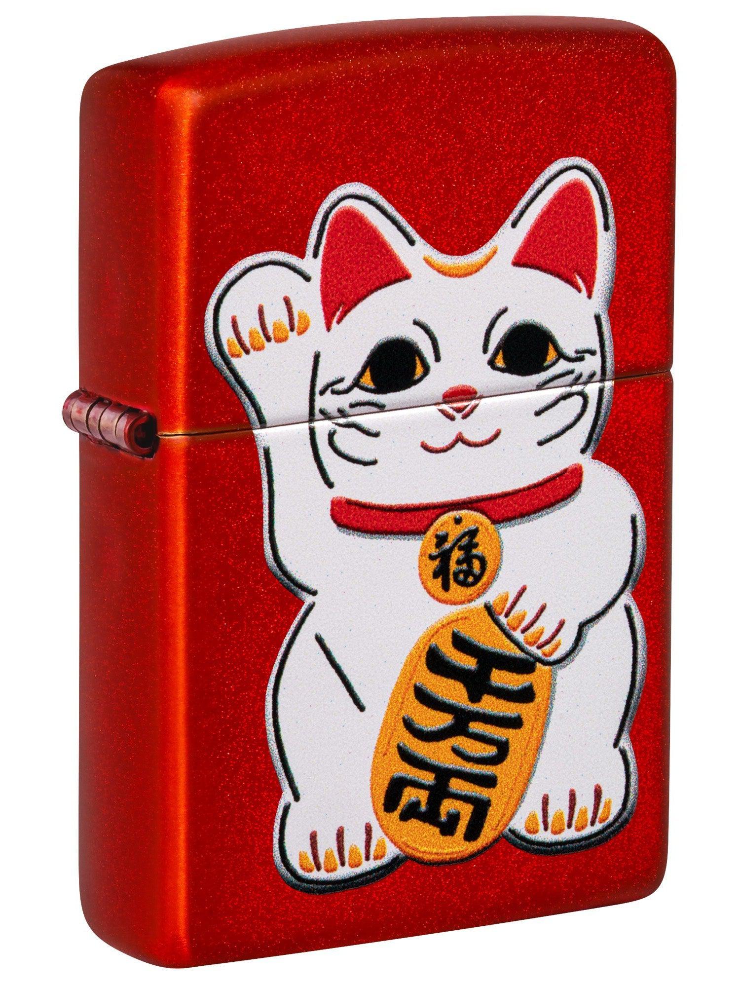 Zippo Lighter: Lucky Cat - Metallic Red 46054