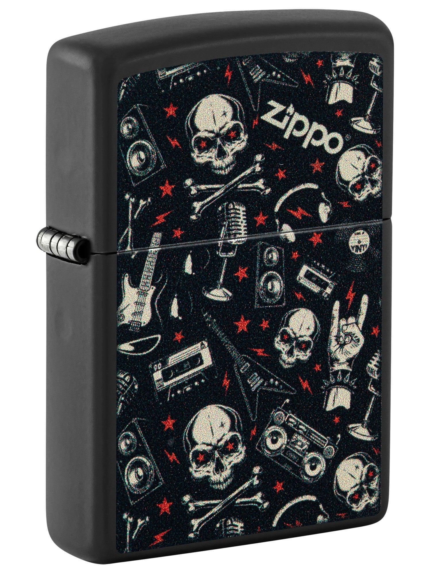 Zippo Lighter: Skulls and Music Pattern - Black Matte 46055