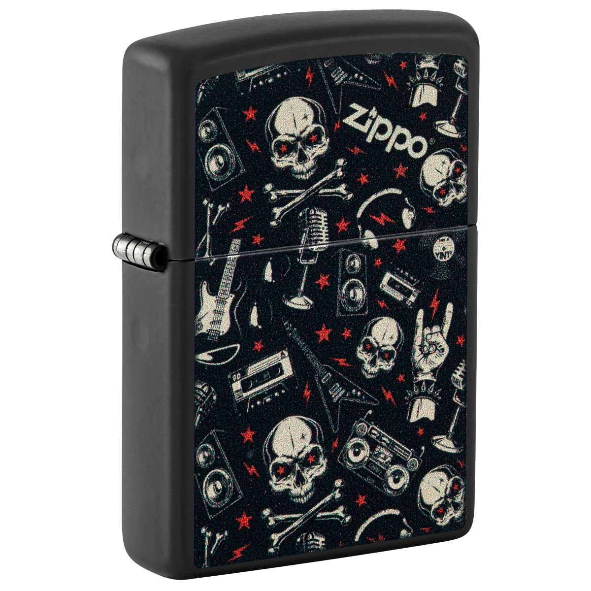 Zippo Lighter: Skulls and Music Pattern - Black Matte 46055