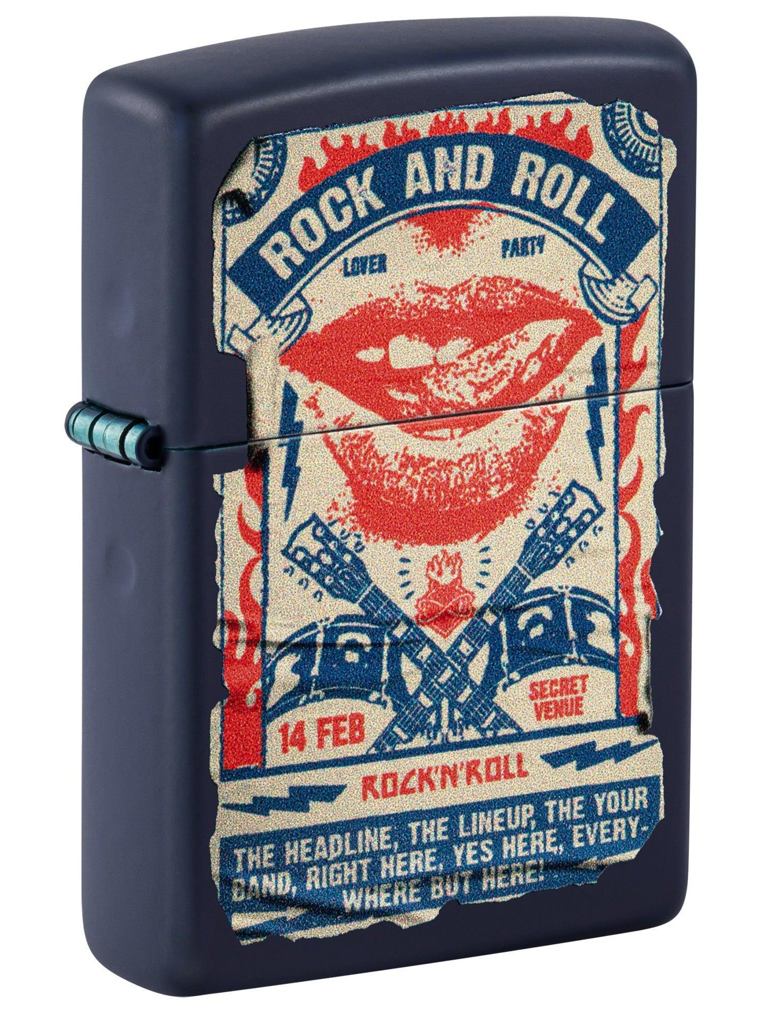 Zippo Lighter: Rock and Roll Poster - Navy Matte 46061