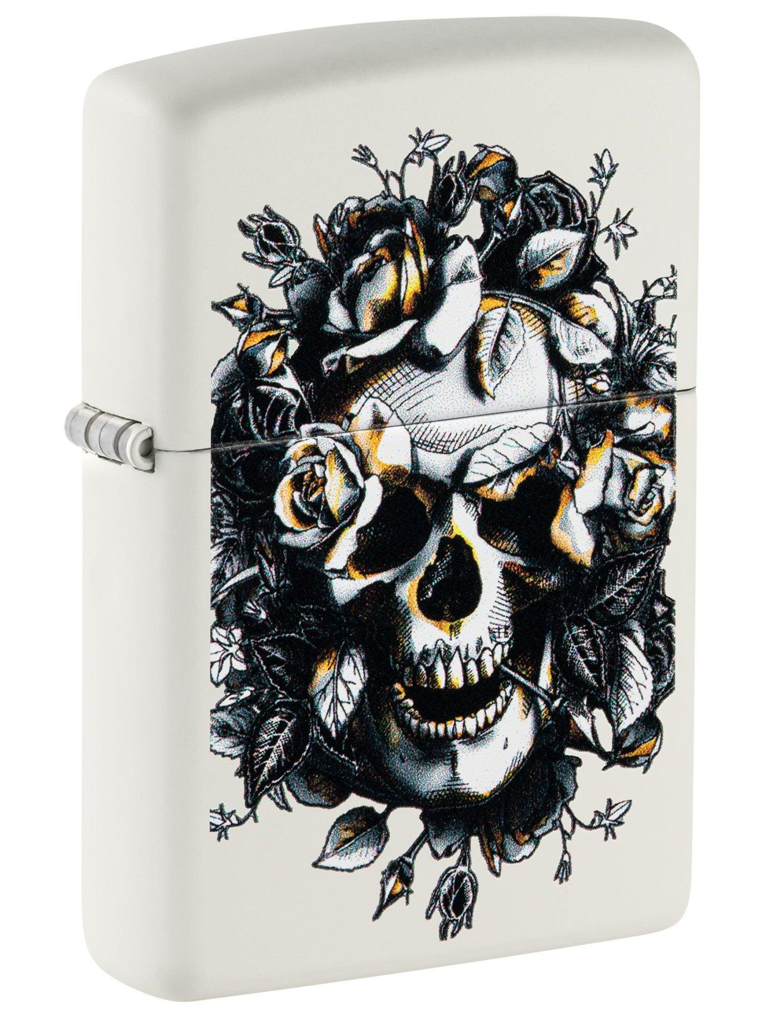 Zippo Lighter: Skull and Roses - White Matte 46066