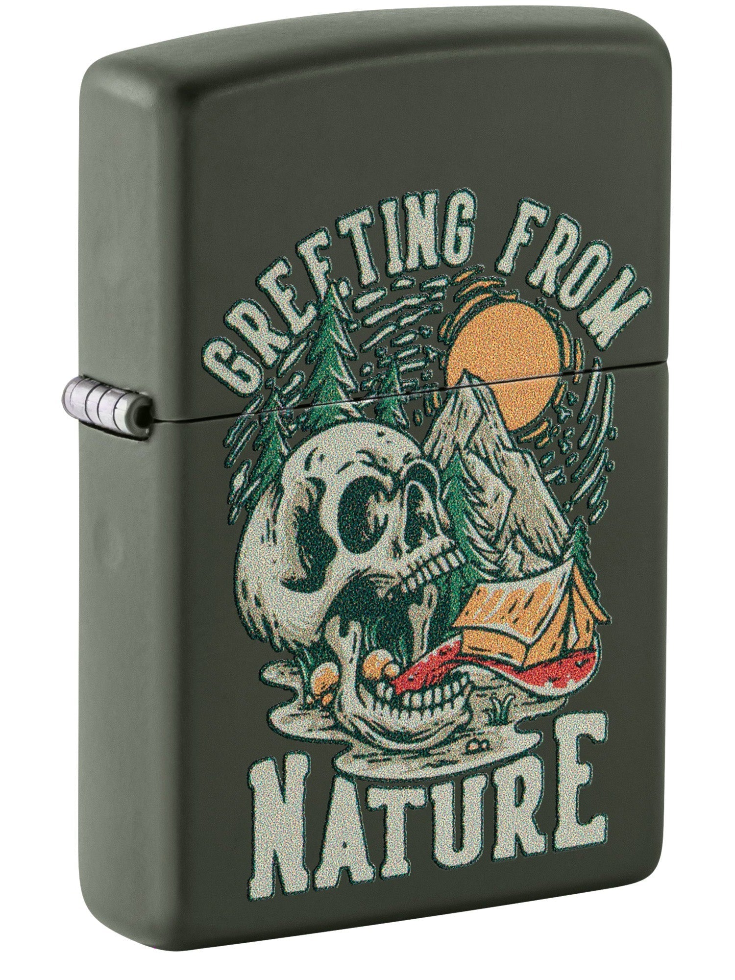 Zippo Lighter: Skull and Nature Design - Green Matte 46067