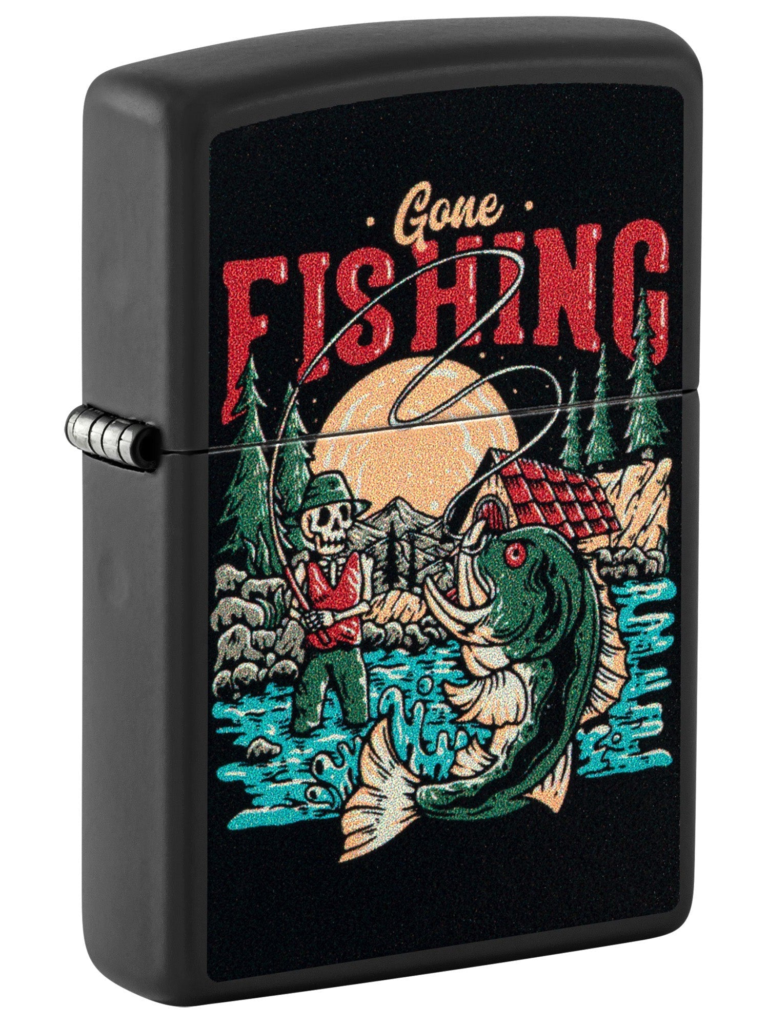 Zippo Lighter: Skull, Gone Fishing - Black Matte 46068