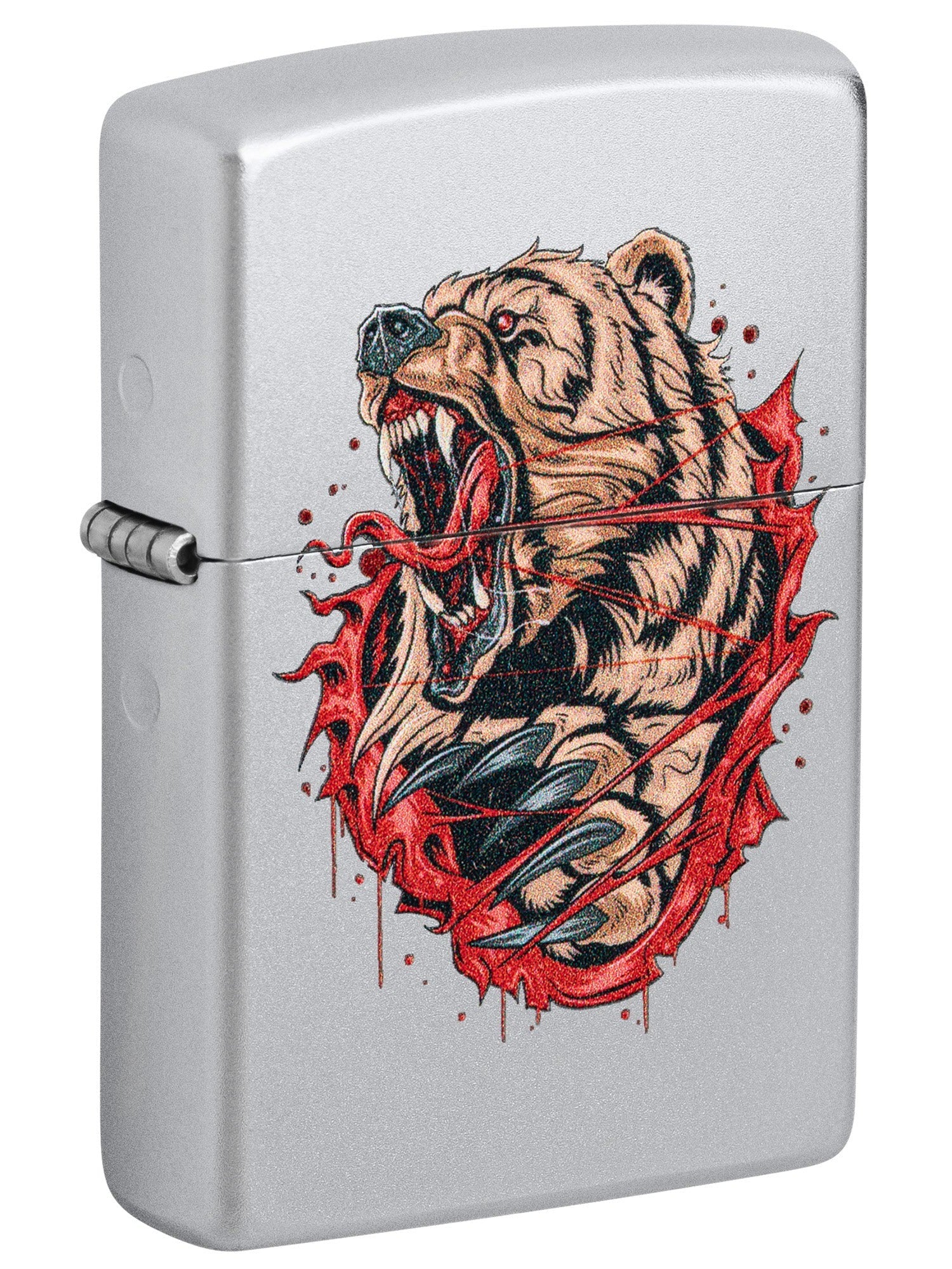 Zippo Lighter: Fierce Bear - Satin Chrome 46074