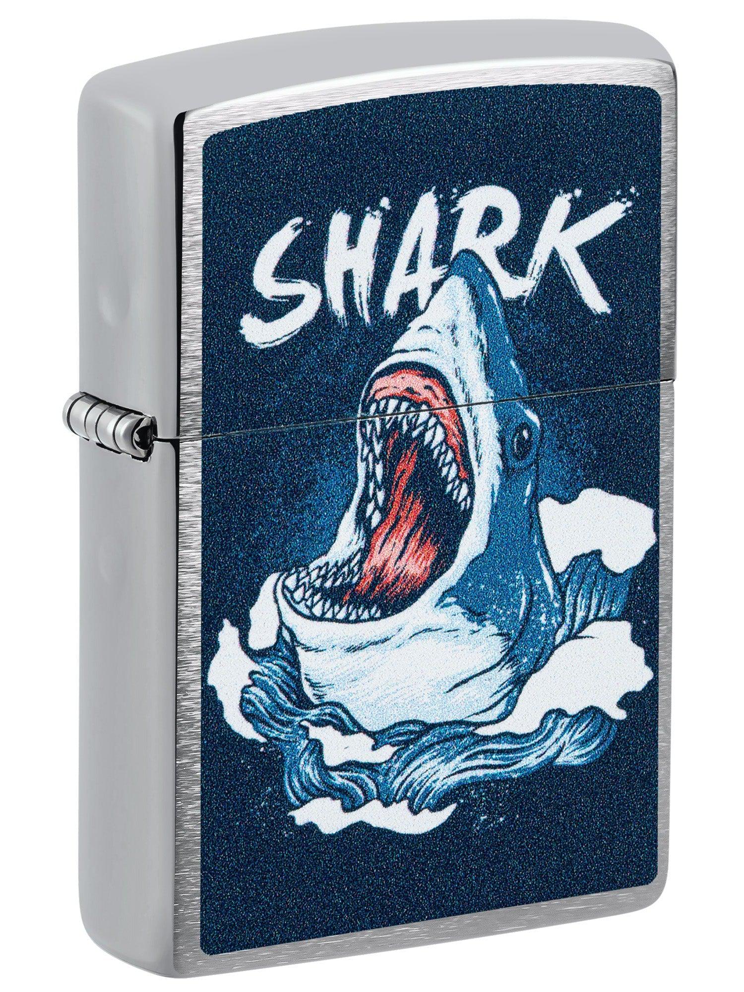 Zippo Lighter: Shark Design - Brushed Chrome 46075