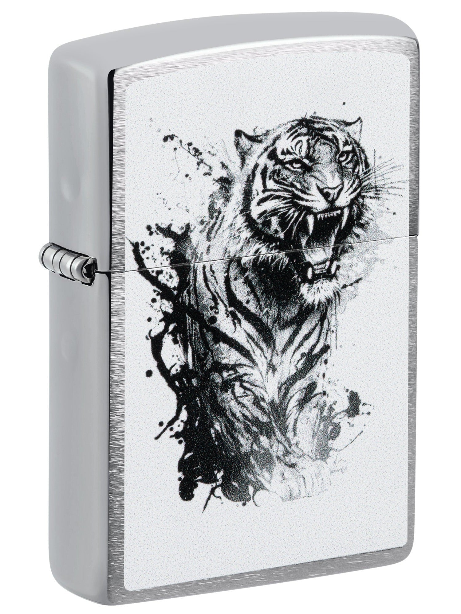 Zippo Lighter: Tiger Splash Design - Brushed Chrome 46076