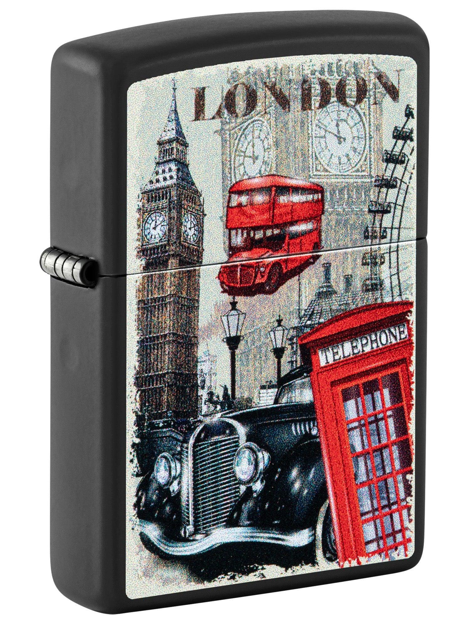 Zippo Lighter: London, England Design - Black Matte 46078