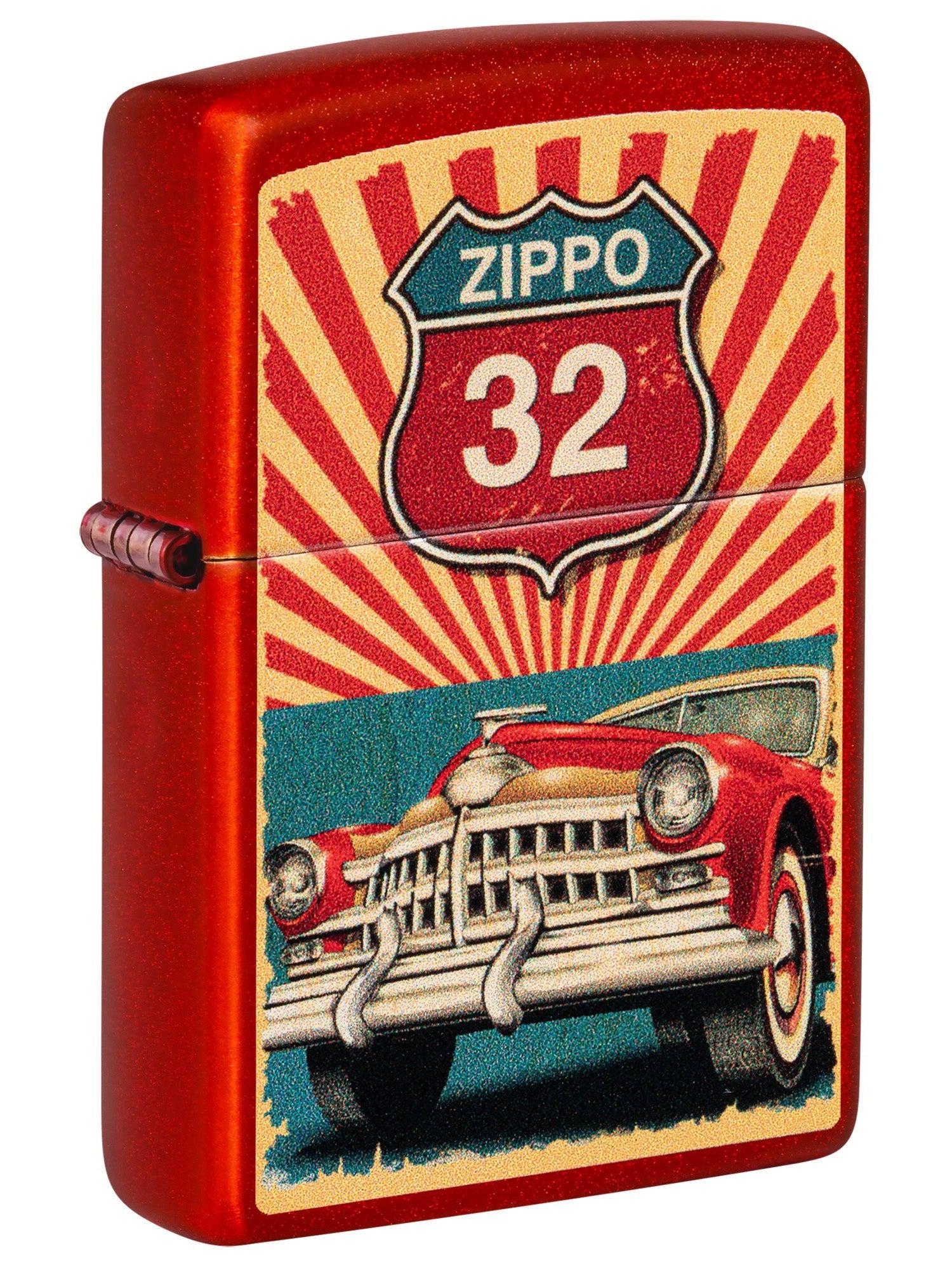 Zippo Lighter: Vintage Car Design - Metallic Red 46079