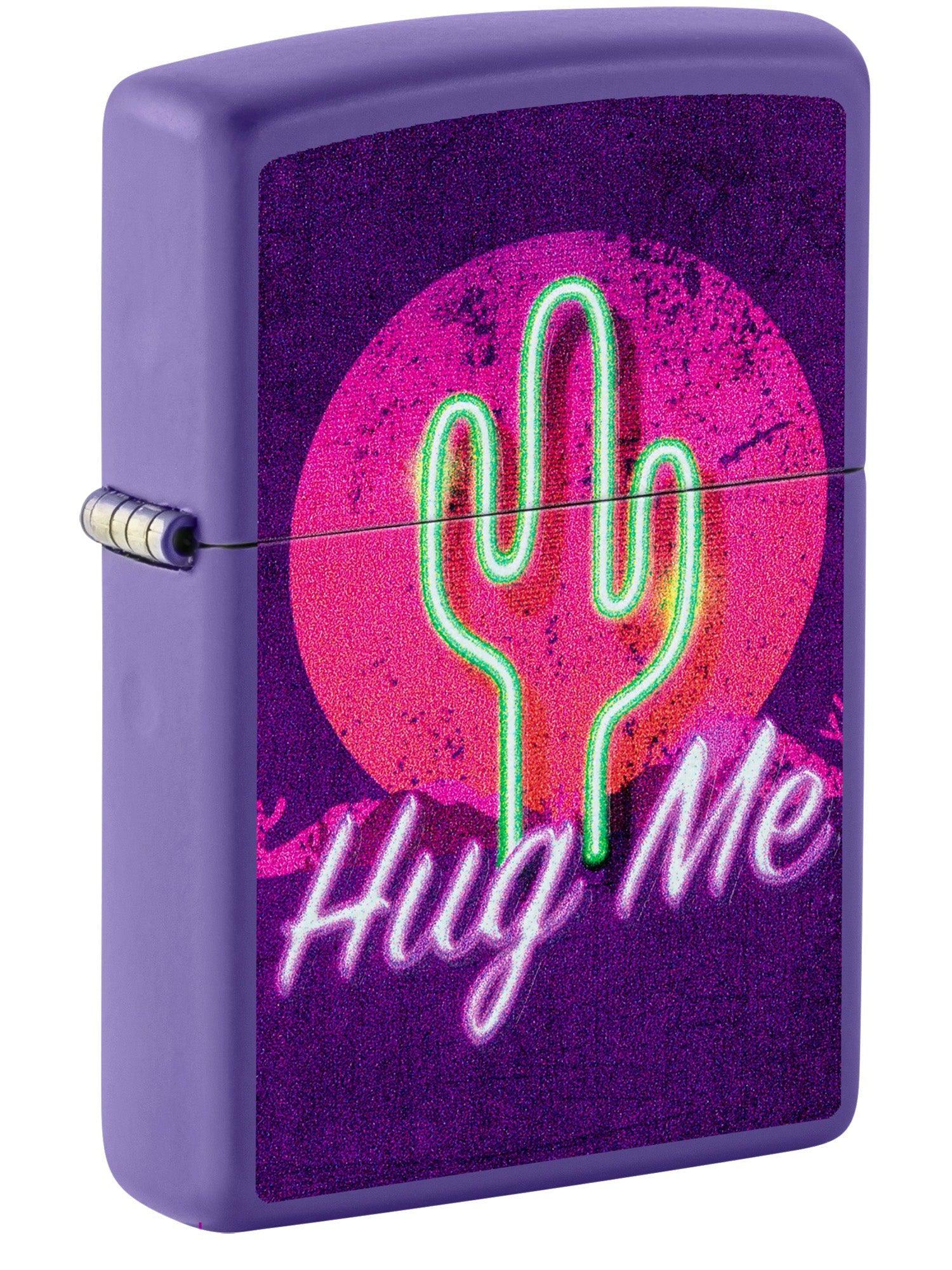 Zippo Lighter: Retro Cactus, Hug Me with Blacklight - Purple Matte 46085