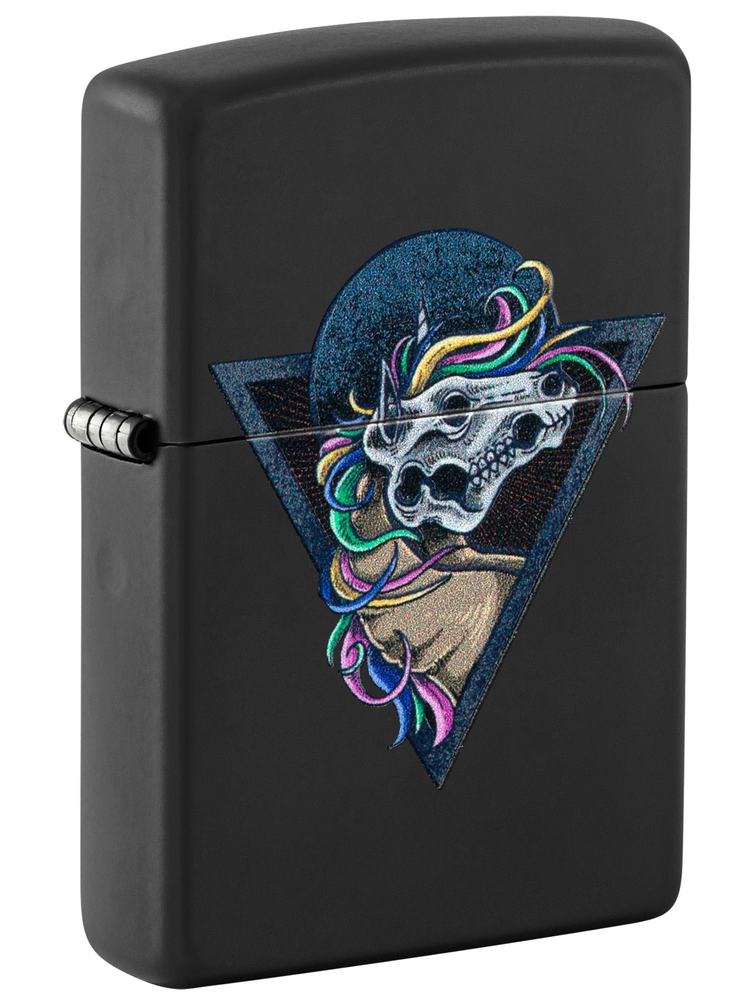 Zippo Lighter: Unicorn Skull with Blacklight - Black Matte 46090