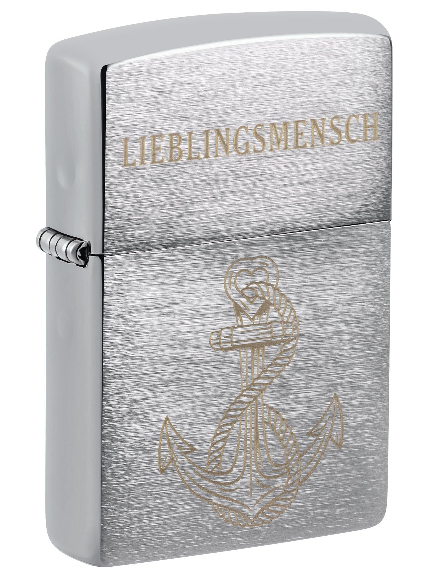 Zippo Lighter: Lieblingsmensch with Anchor, Engraved - Brushed Chrome 46099