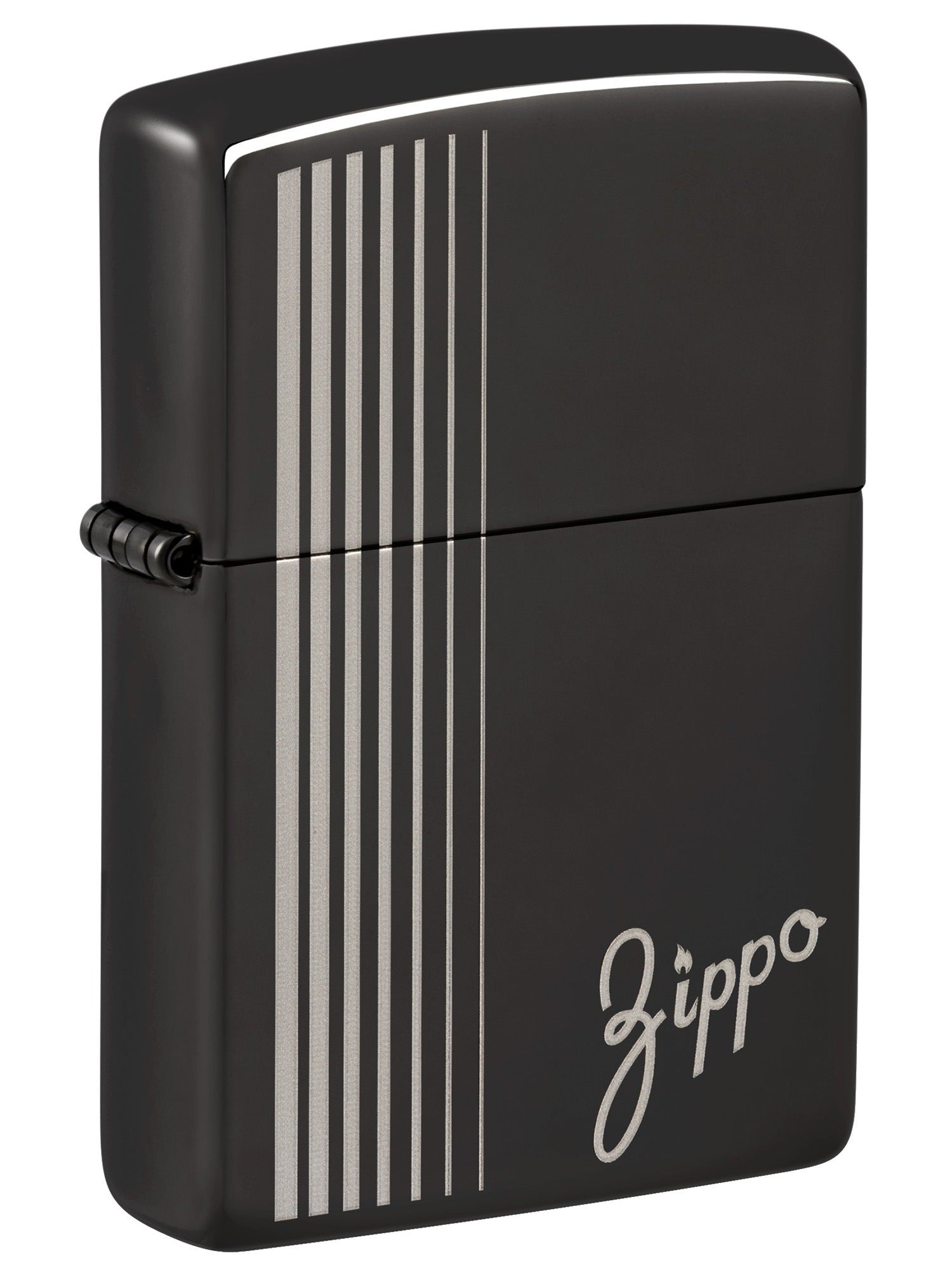 Zippo Lighter: Engraved Lines and Zippo - High Polish Black 46101