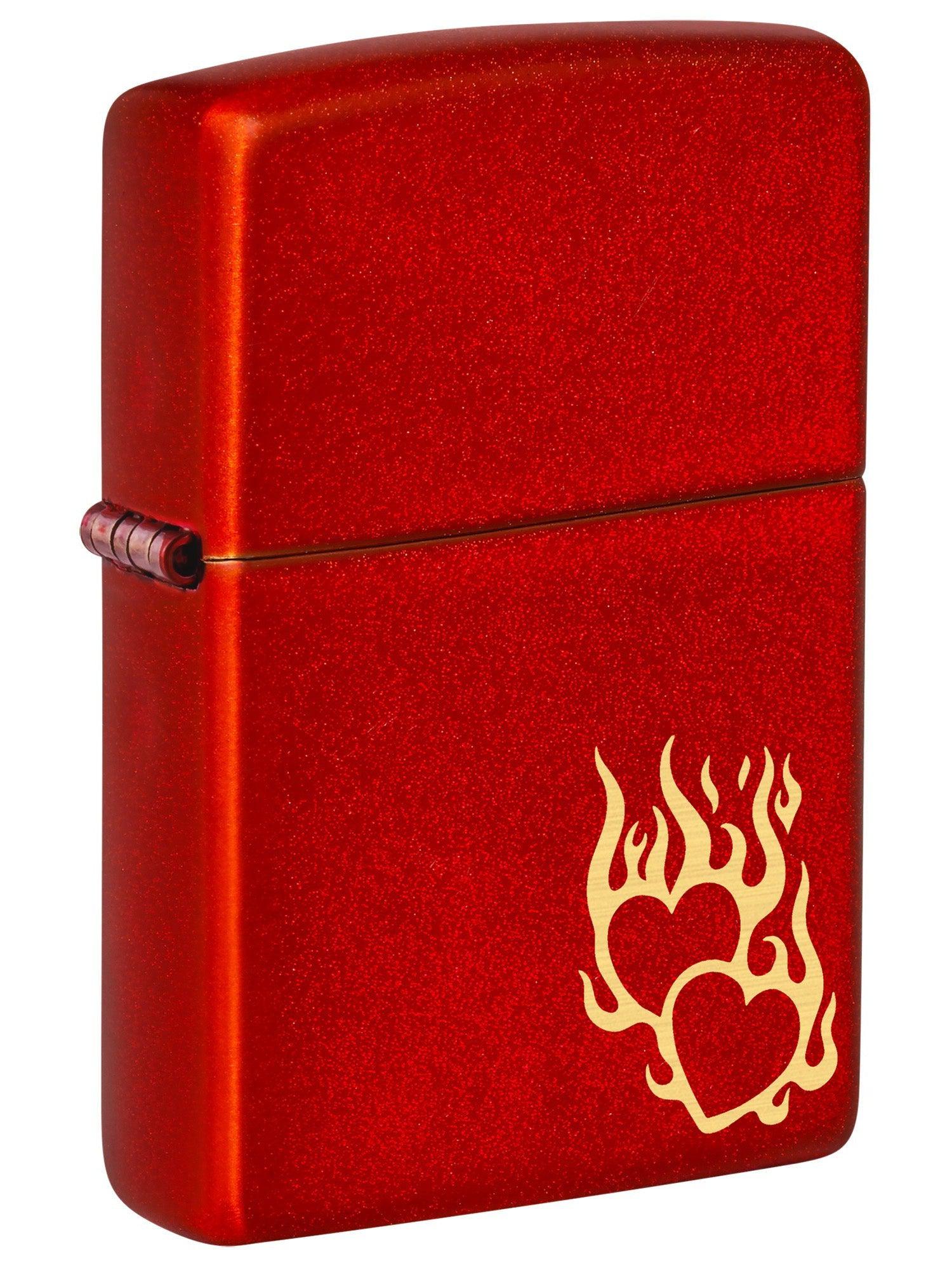 Zippo Lighter: Engraved Flaming Hearts - Metallic Red 46102