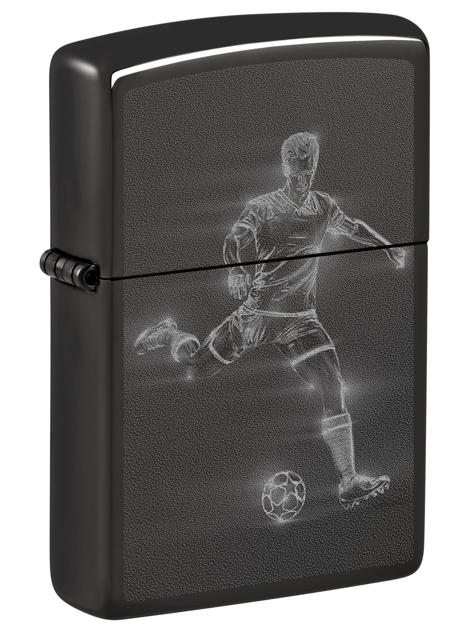 Zippo Lighter: Soccer Player in Action, Photo Image - High Polish Black 46105