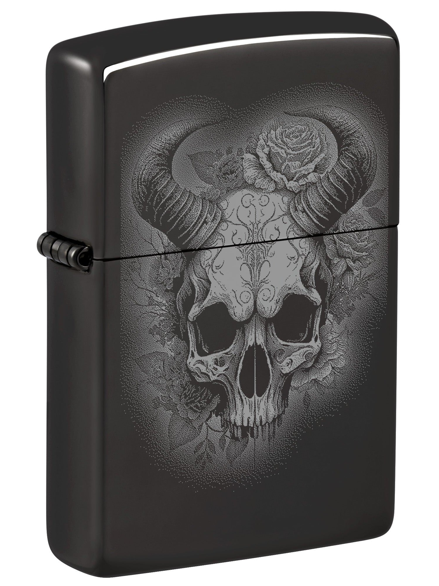 Zippo Lighter: Skull with Horns, Photo Image - High Polish Black 46107