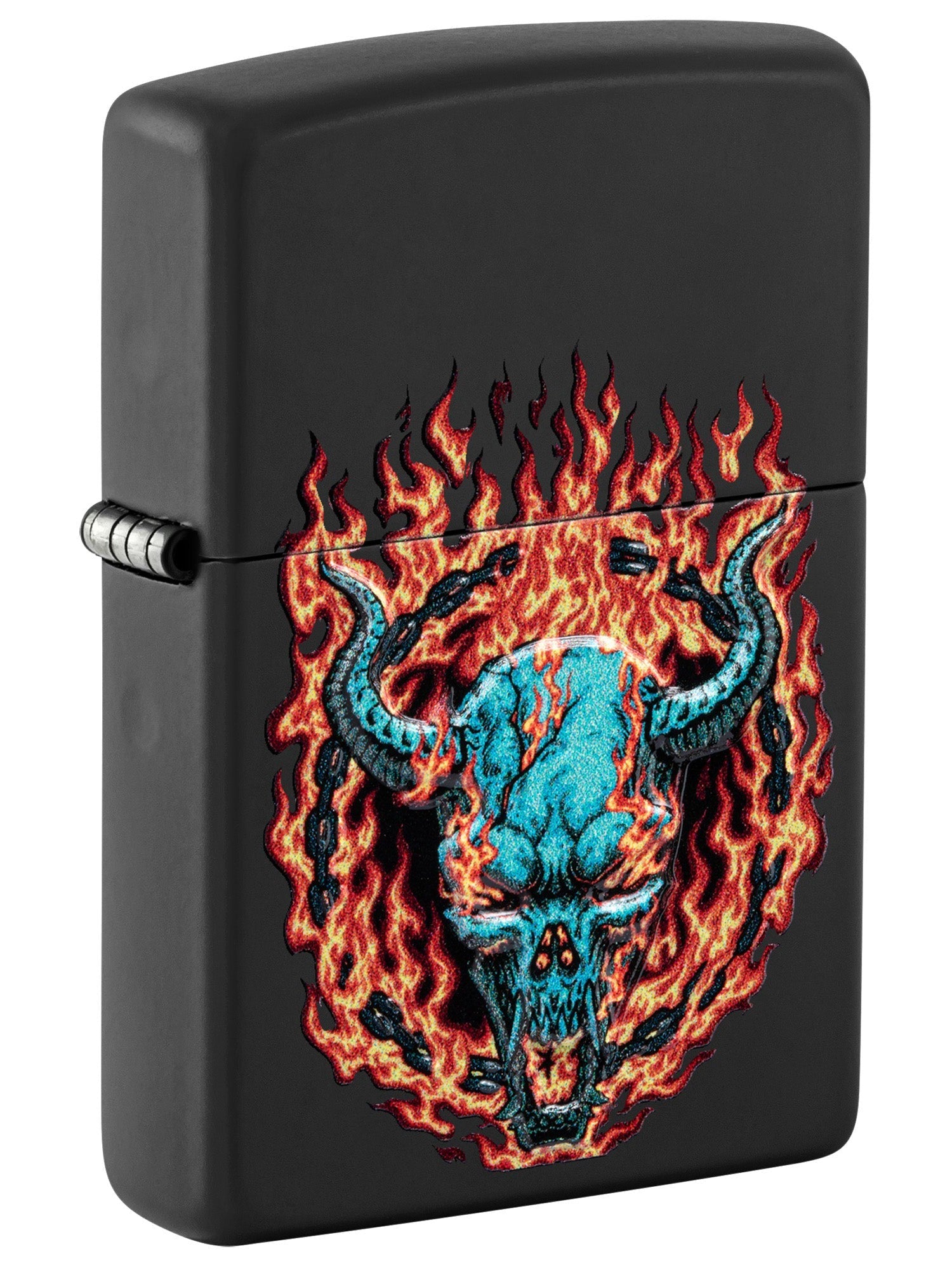 Zippo Lighter: Burning Devil Skull, Raised Print - Black Matte 46113