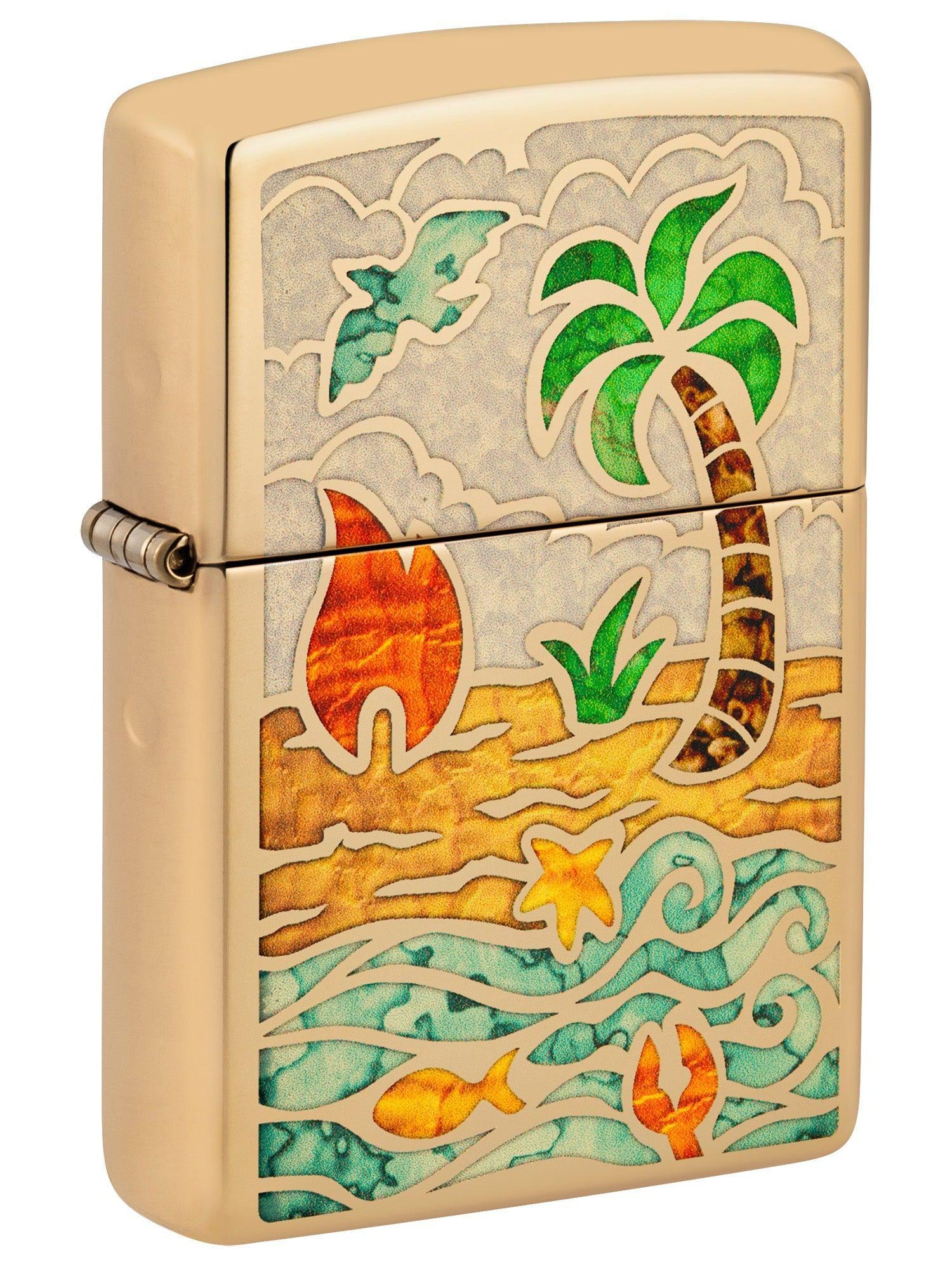 Zippo Lighter: Fusion Beach Day Design - High Polish Brass 46140