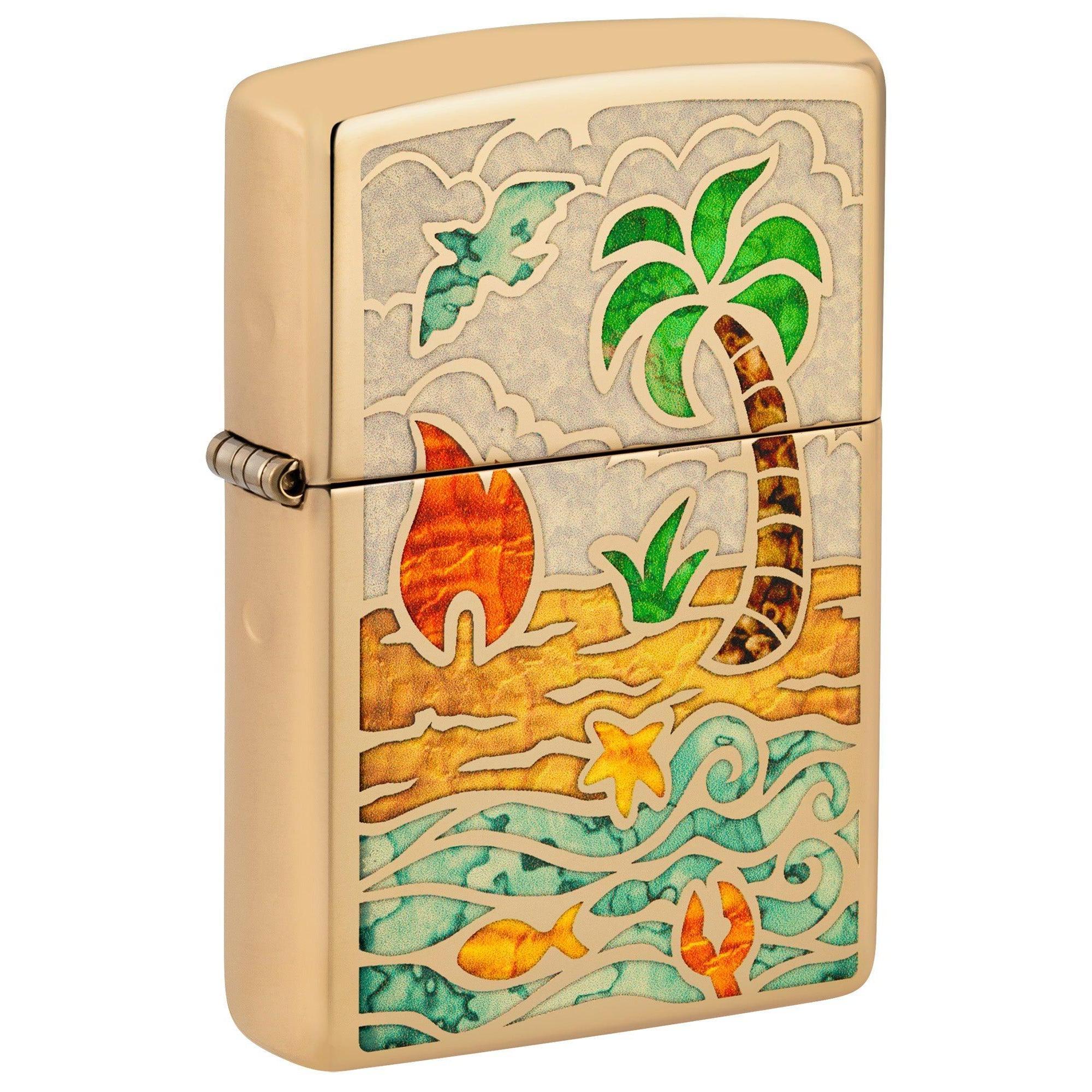 Zippo Lighter: Fusion Beach Day Design - High Polish Brass 46140