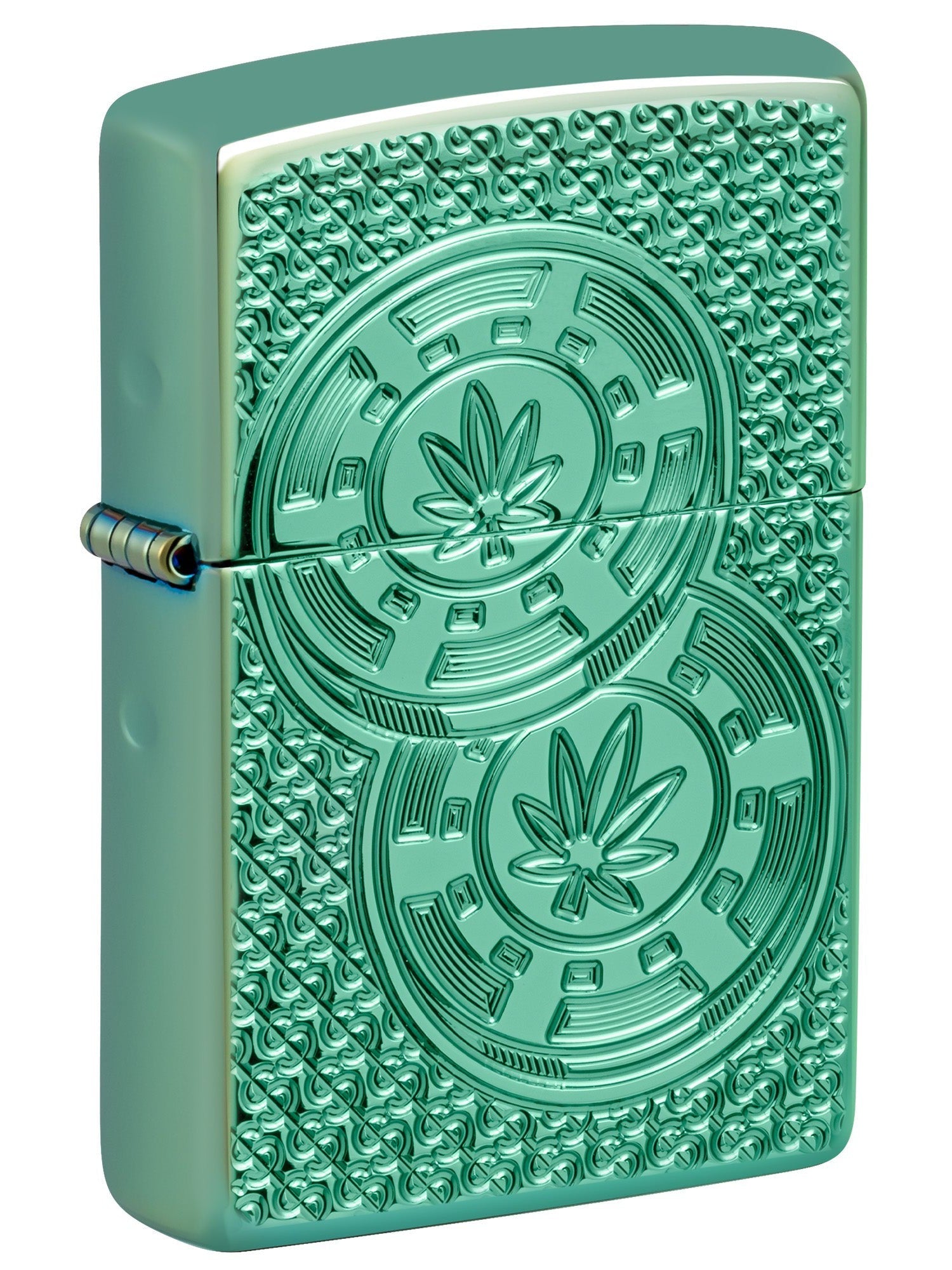 Zippo Lighter: Armor Engraved Toker Chips - High Polish Green 46144