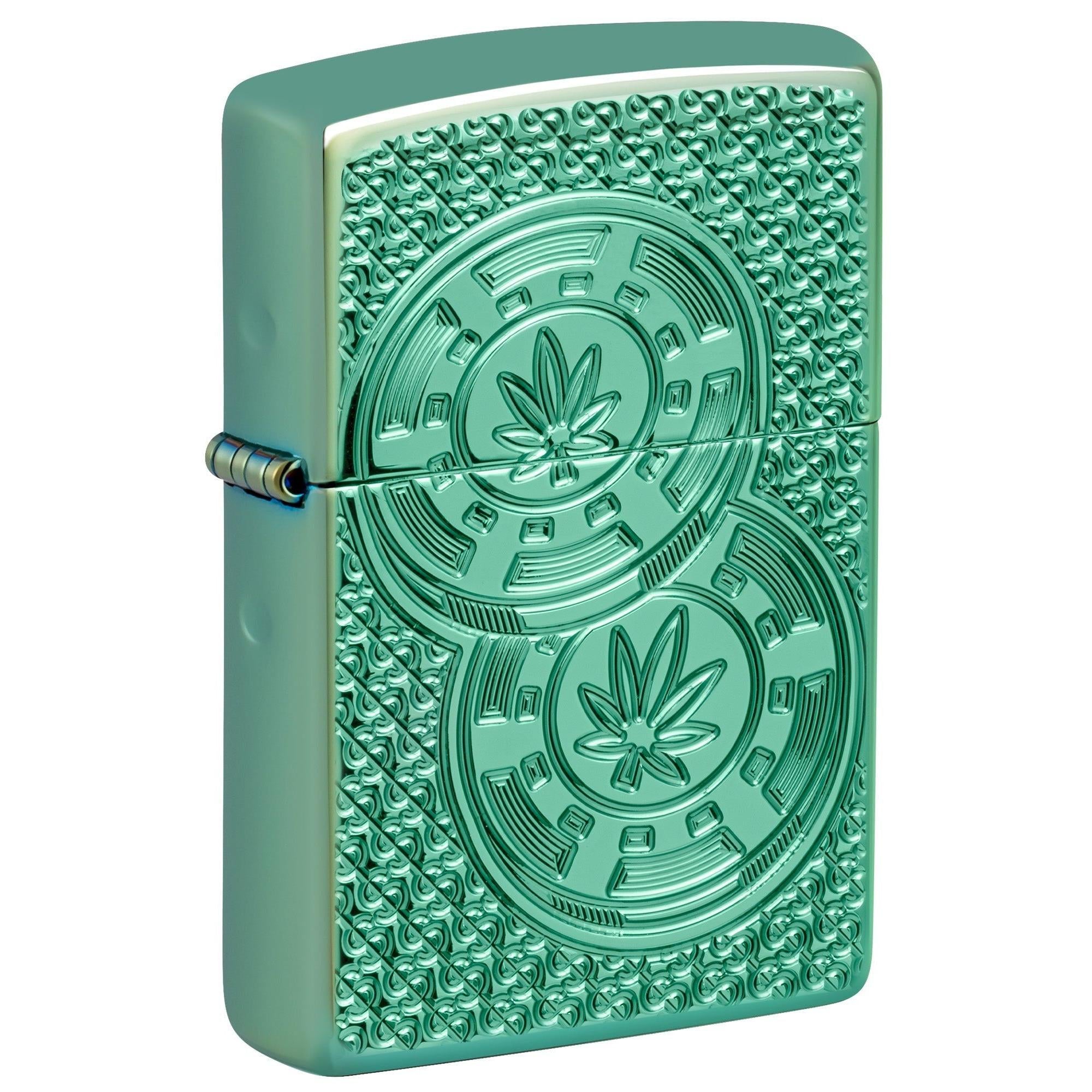 Zippo Lighter: Armor Engraved Toker Chips - High Polish Green 46144