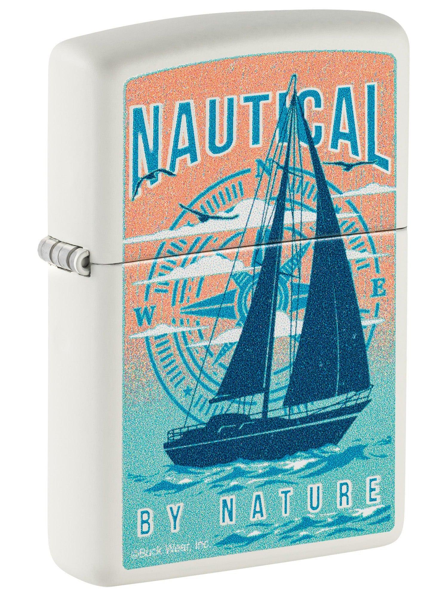 Zippo Lighter: Sailboat, Nautical by Nature - White Matte 46150