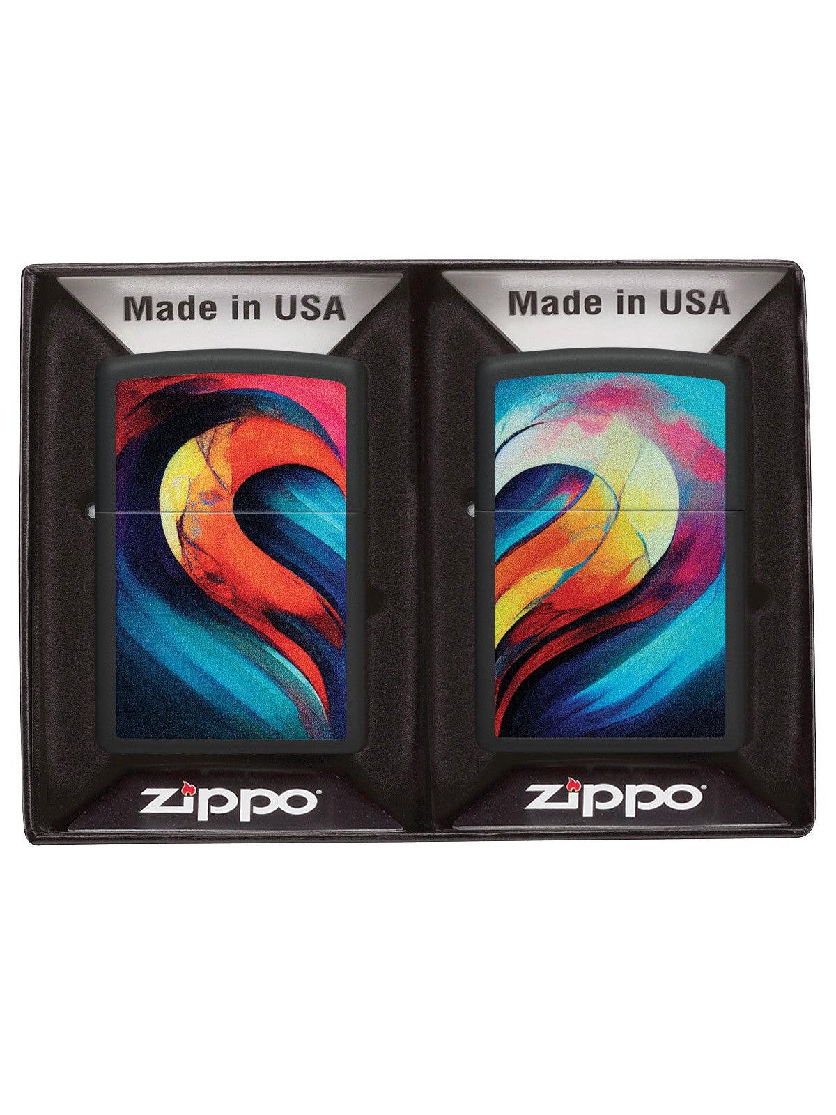 Zippo Lighter Set: Heart Designs - Black Matte 46154