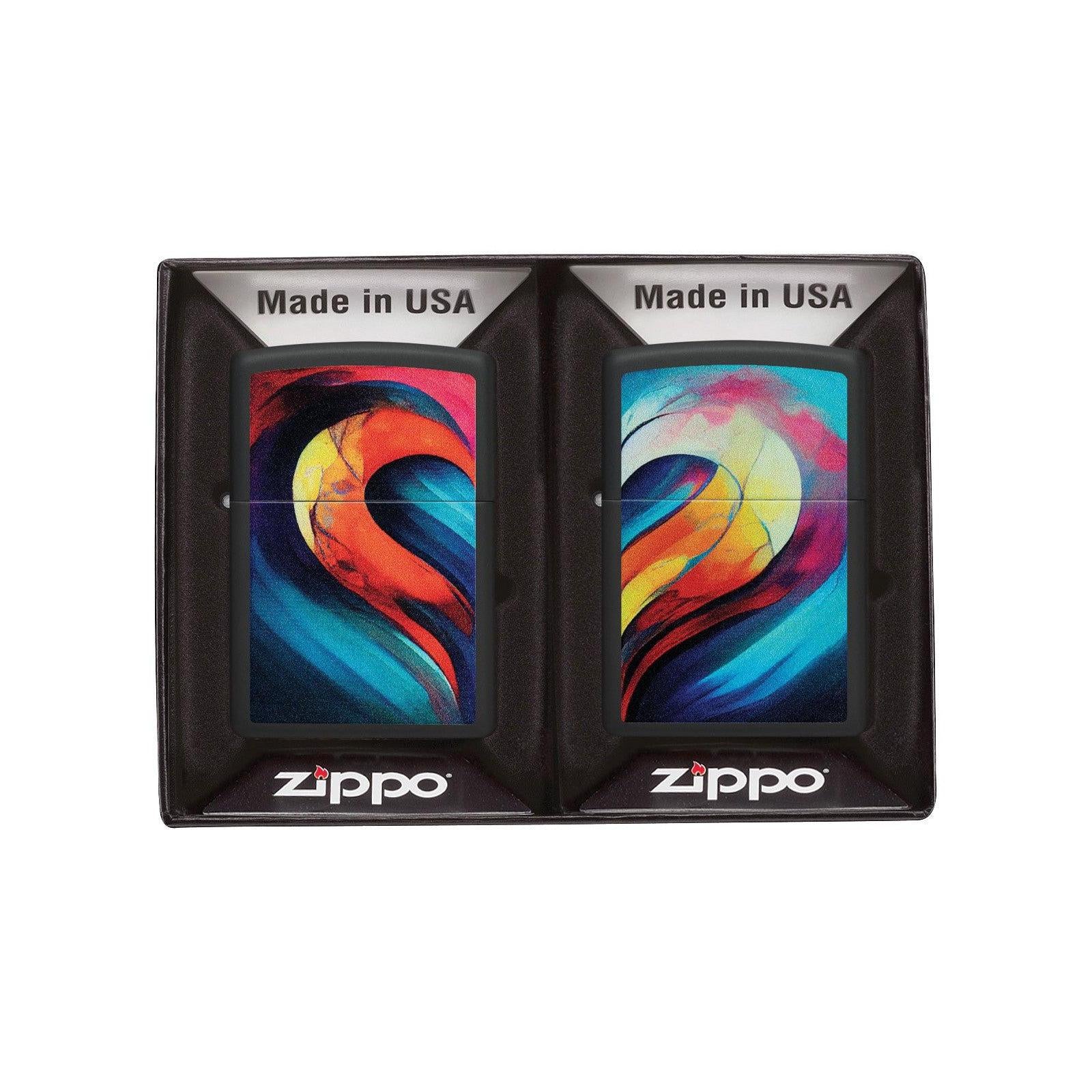 Zippo Lighter Set: Heart Designs - Black Matte 46154