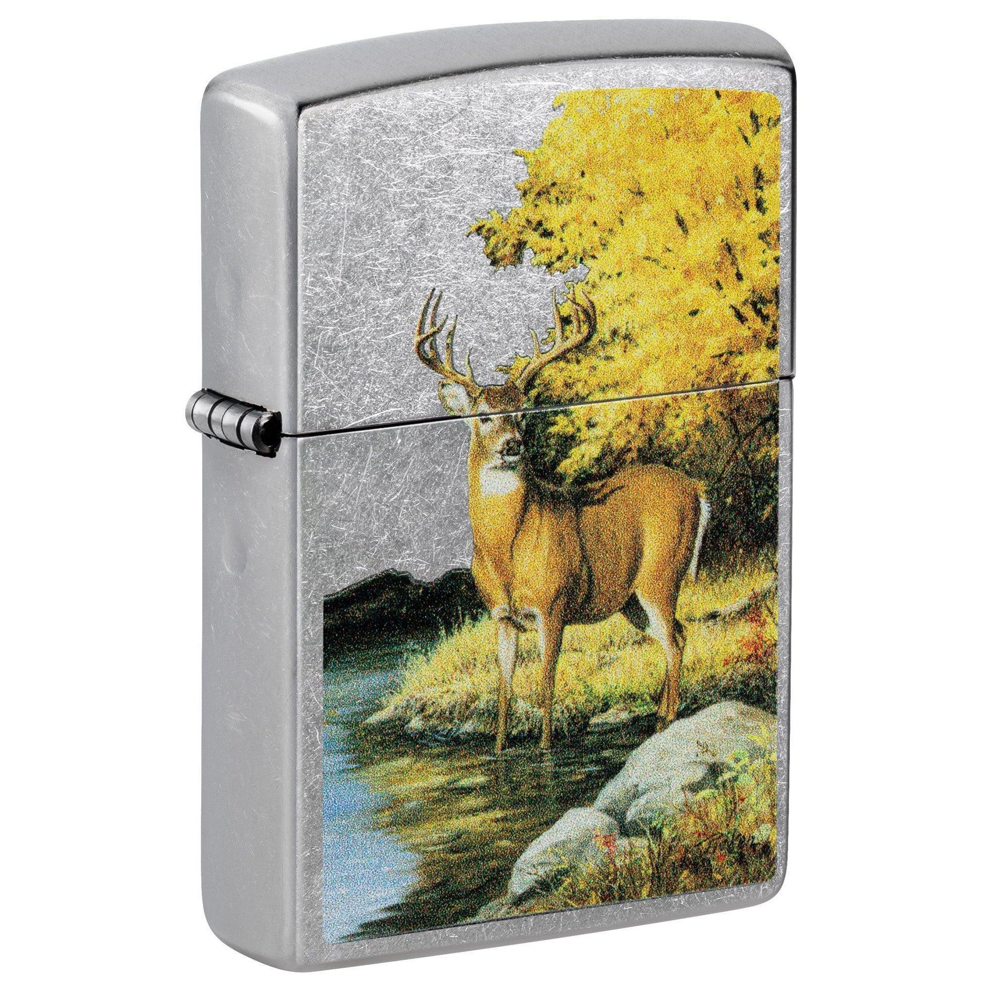 Zippo Lighter: Buck Deer by Linda Picken - Street Chrome 46165