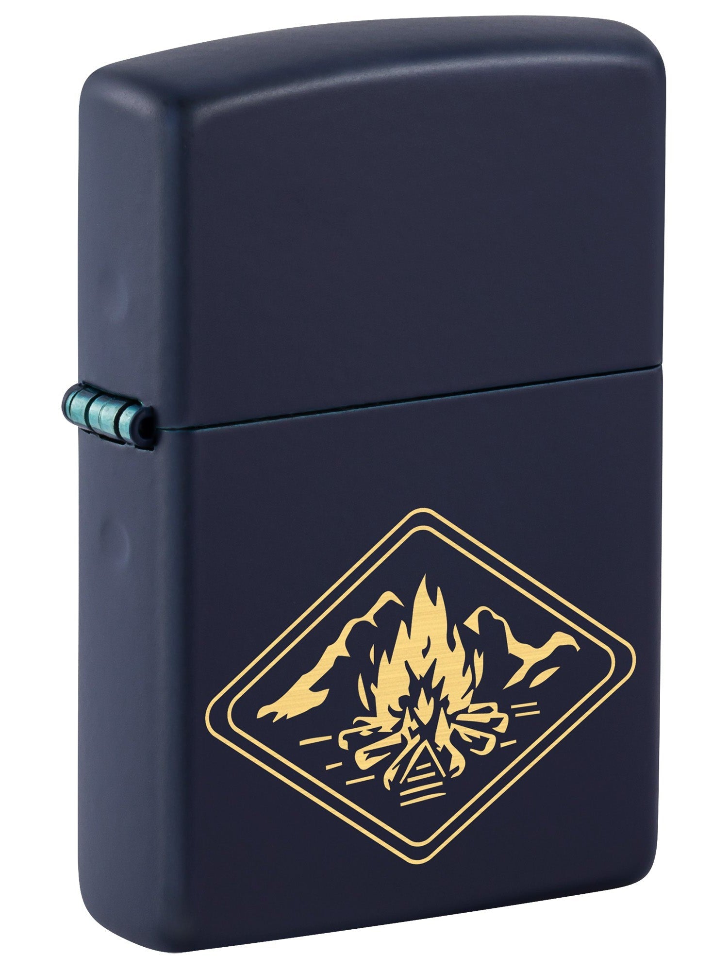 Zippo Lighter: Engraved Campfire Design - Navy Matte 46174