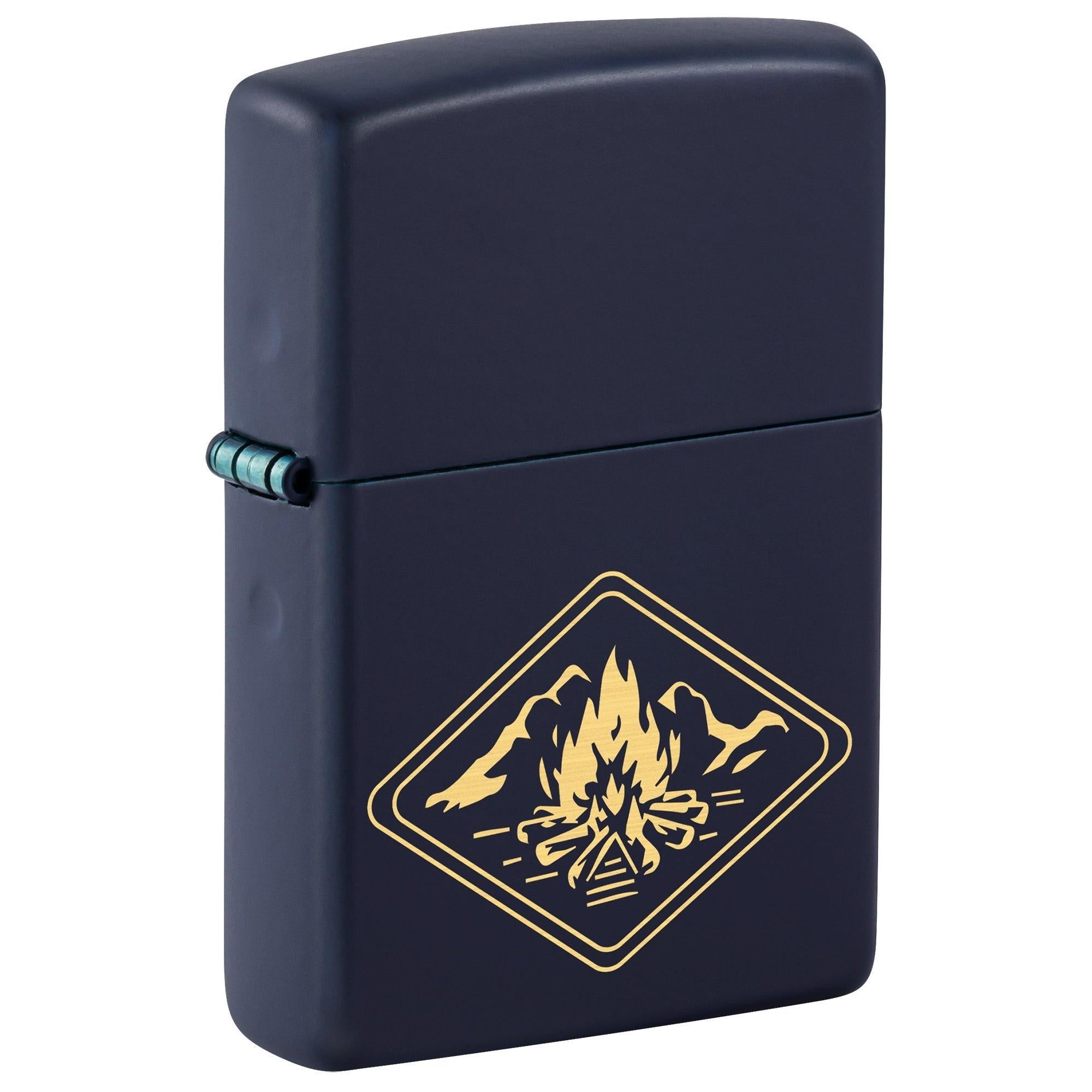 Zippo Lighter: Engraved Campfire Design - Navy Matte 46174
