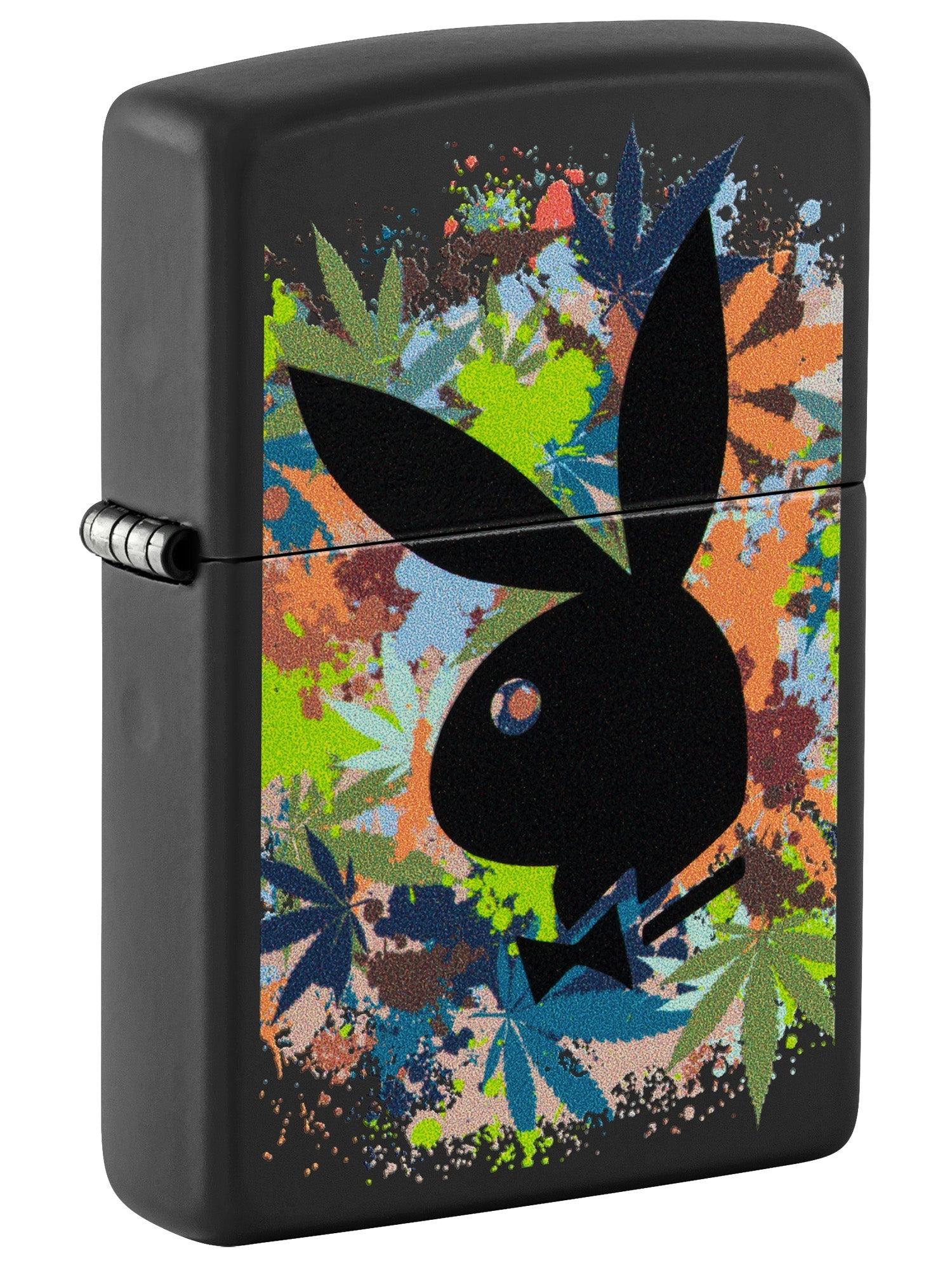 Zippo Lighter: Playboy Bunny with Weed Leaves - Black Matte 46222