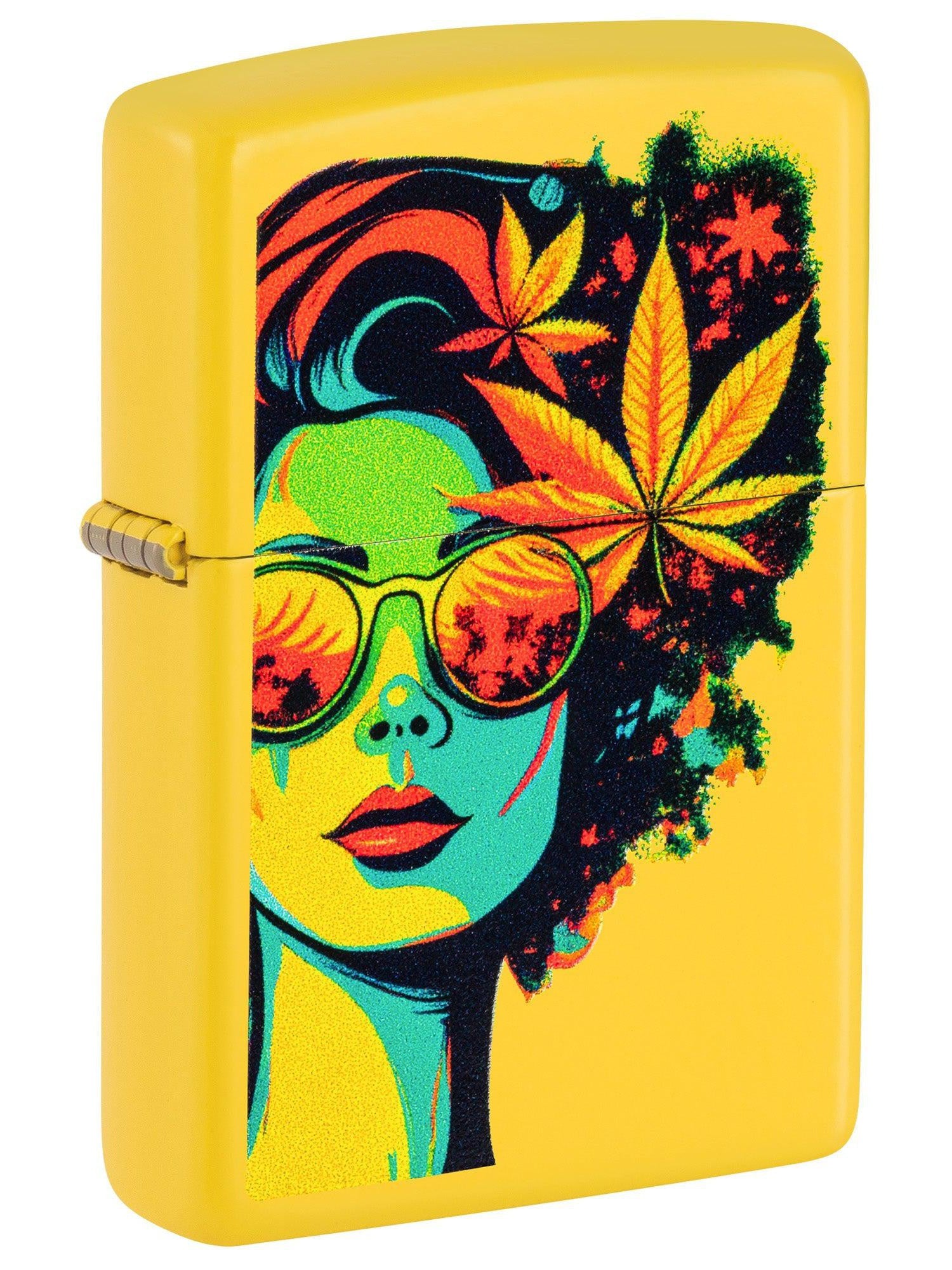 Zippo Lighter: Blazing Beauty with Weed Leaves - Sunflower 46231