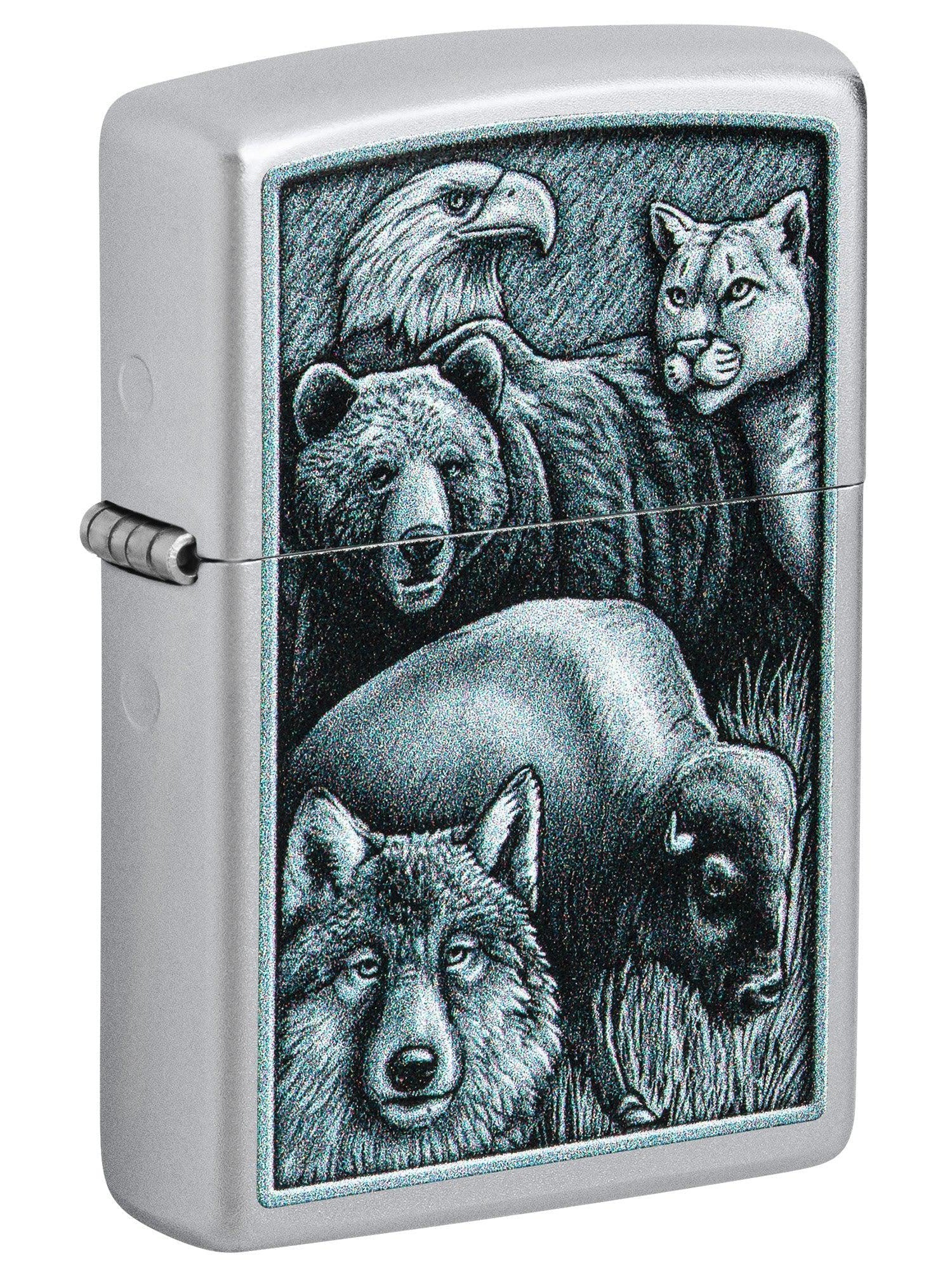 Zippo Lighter: Animal Kingdom Design - Satin Chrome 46237