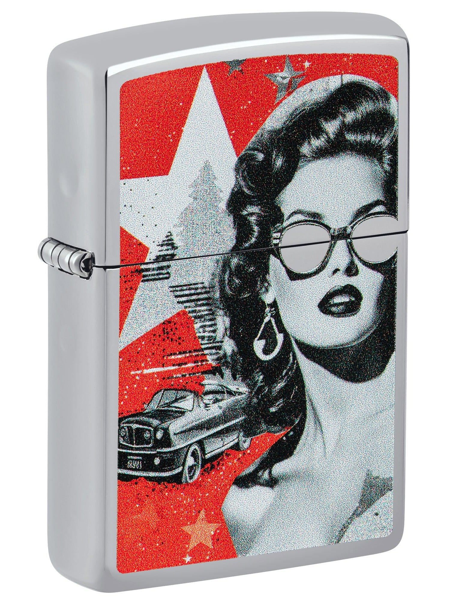 Zippo Lighter: Glam Glasses Design - High Polish Chrome 46239