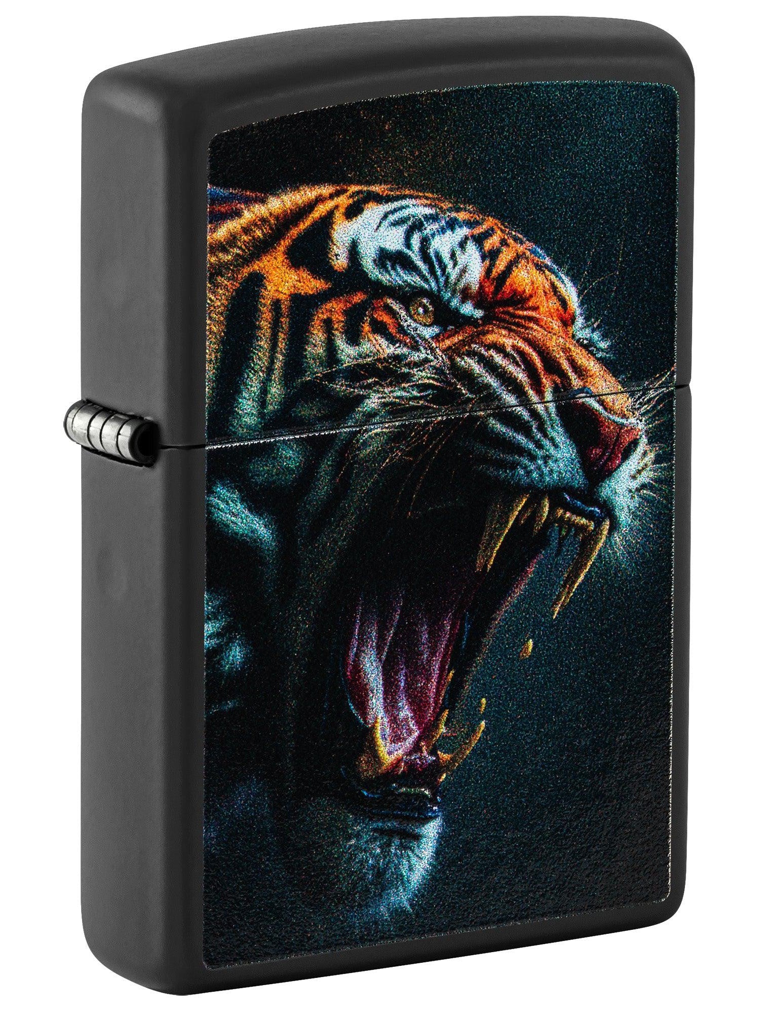 Zippo Lighter: Tiger Roar Design - Black Matte 46241