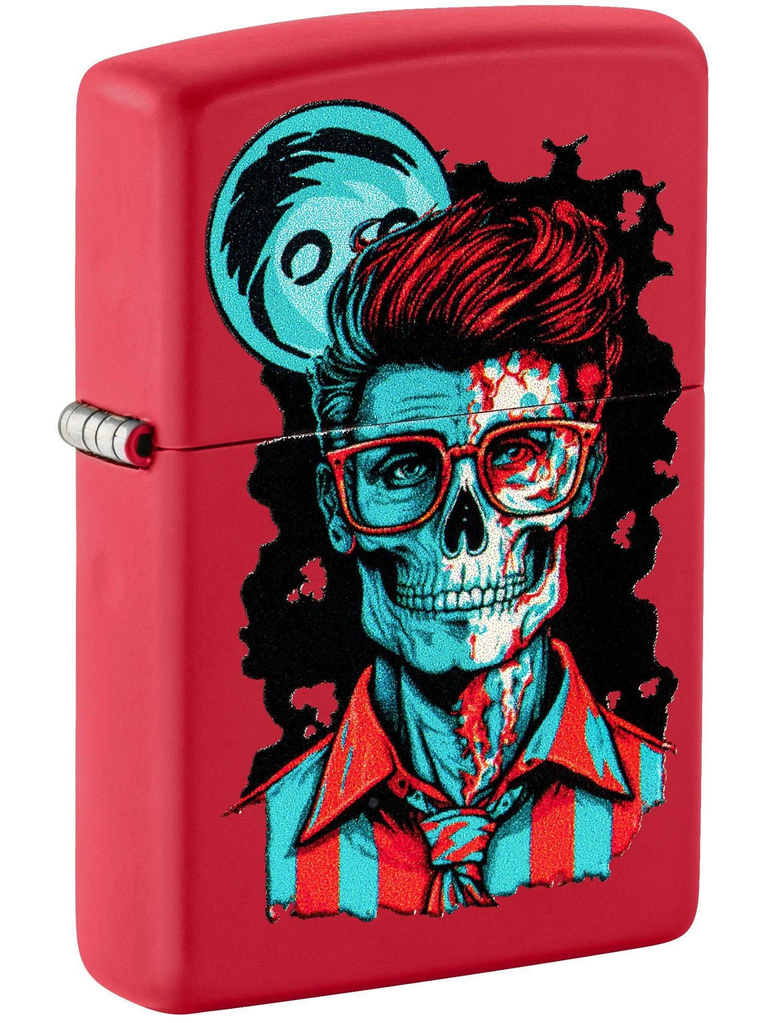 Zippo Lighter: Dapper Skeleton Design - Red Matte 46242