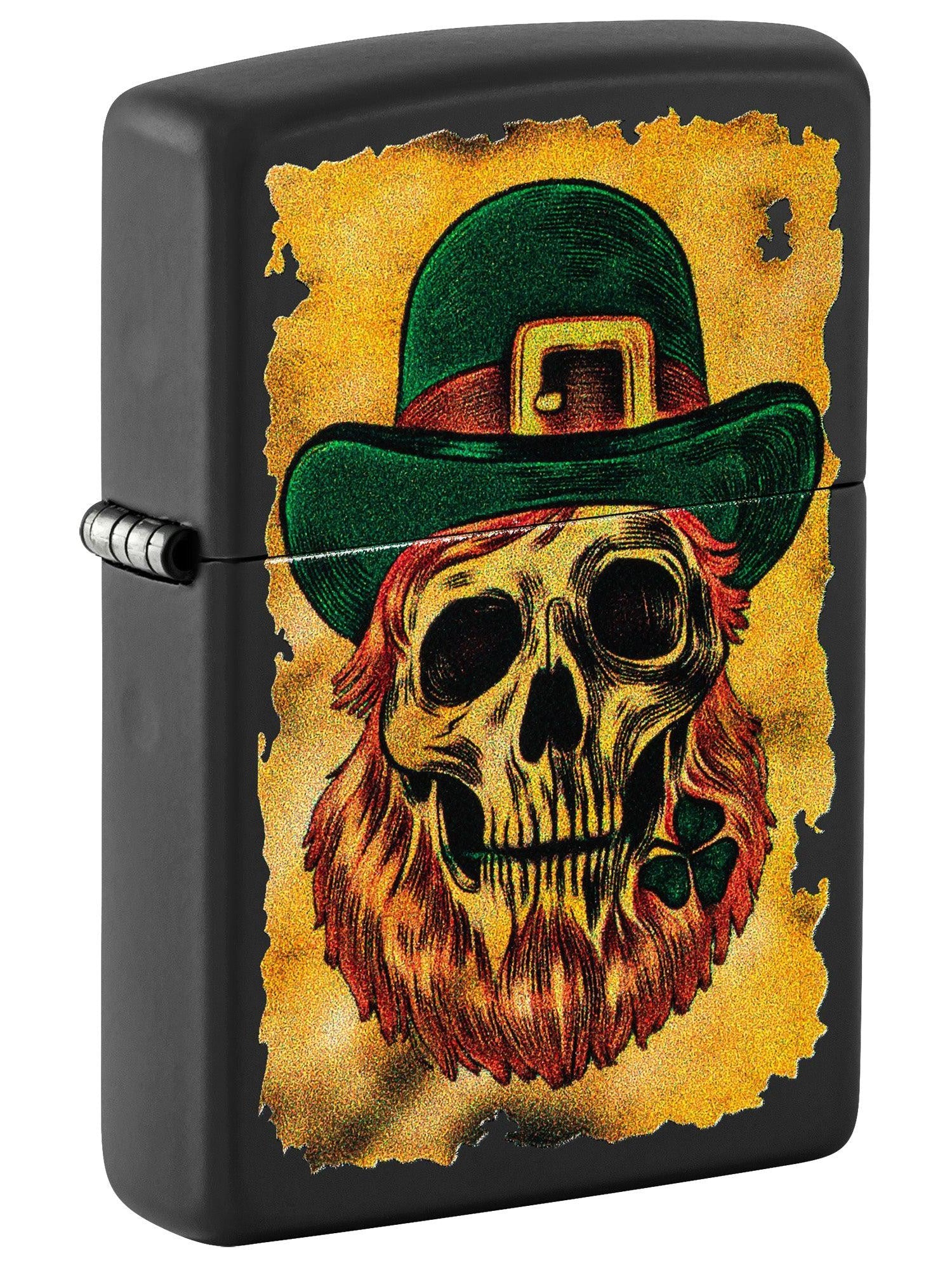 Zippo Lighter: Leprechaun Skull - Black Matte 46244