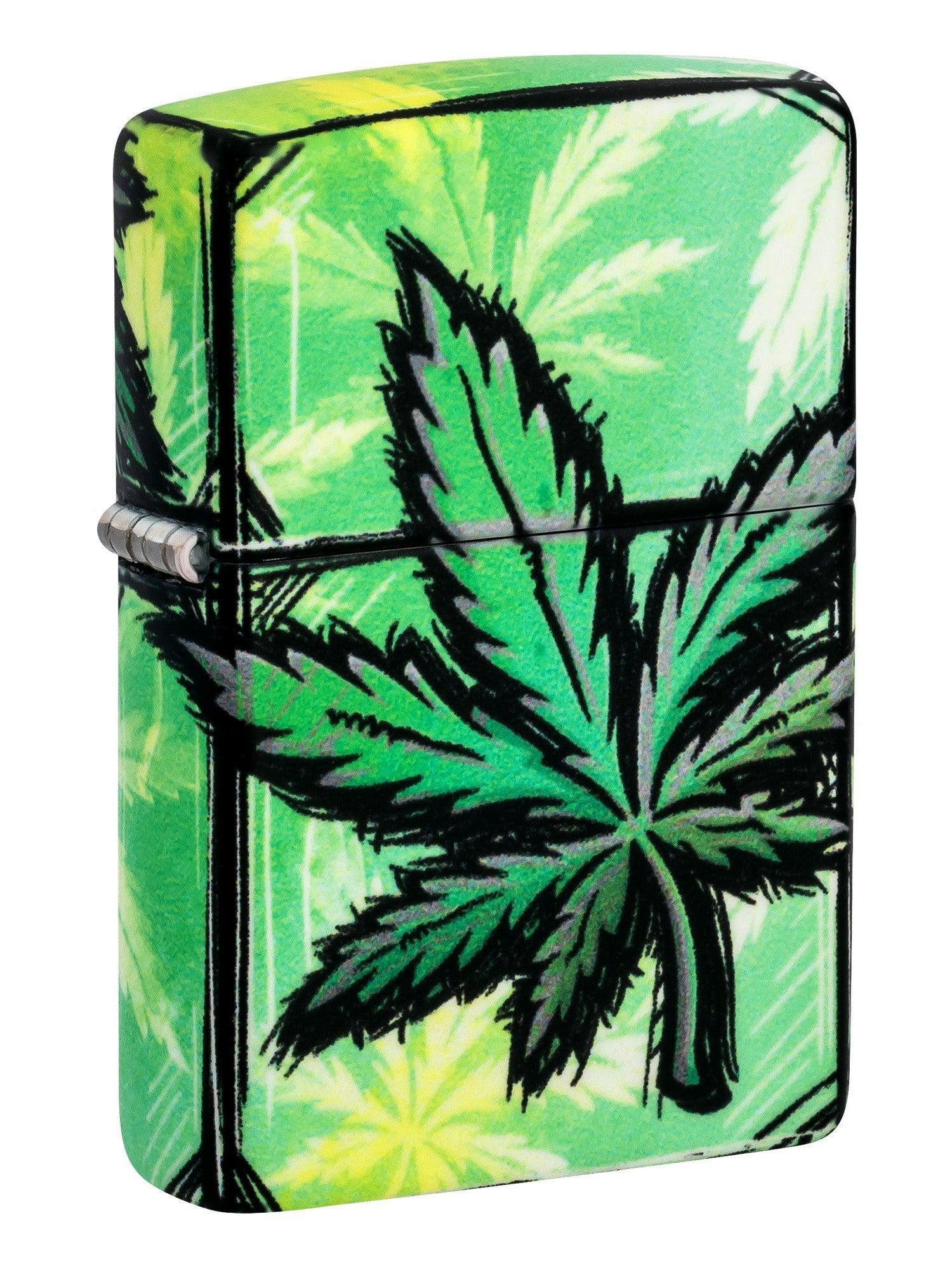 Zippo Lighter: Weed Leaves Design, 540 Color - Glow-in-the-Dark Green 46253