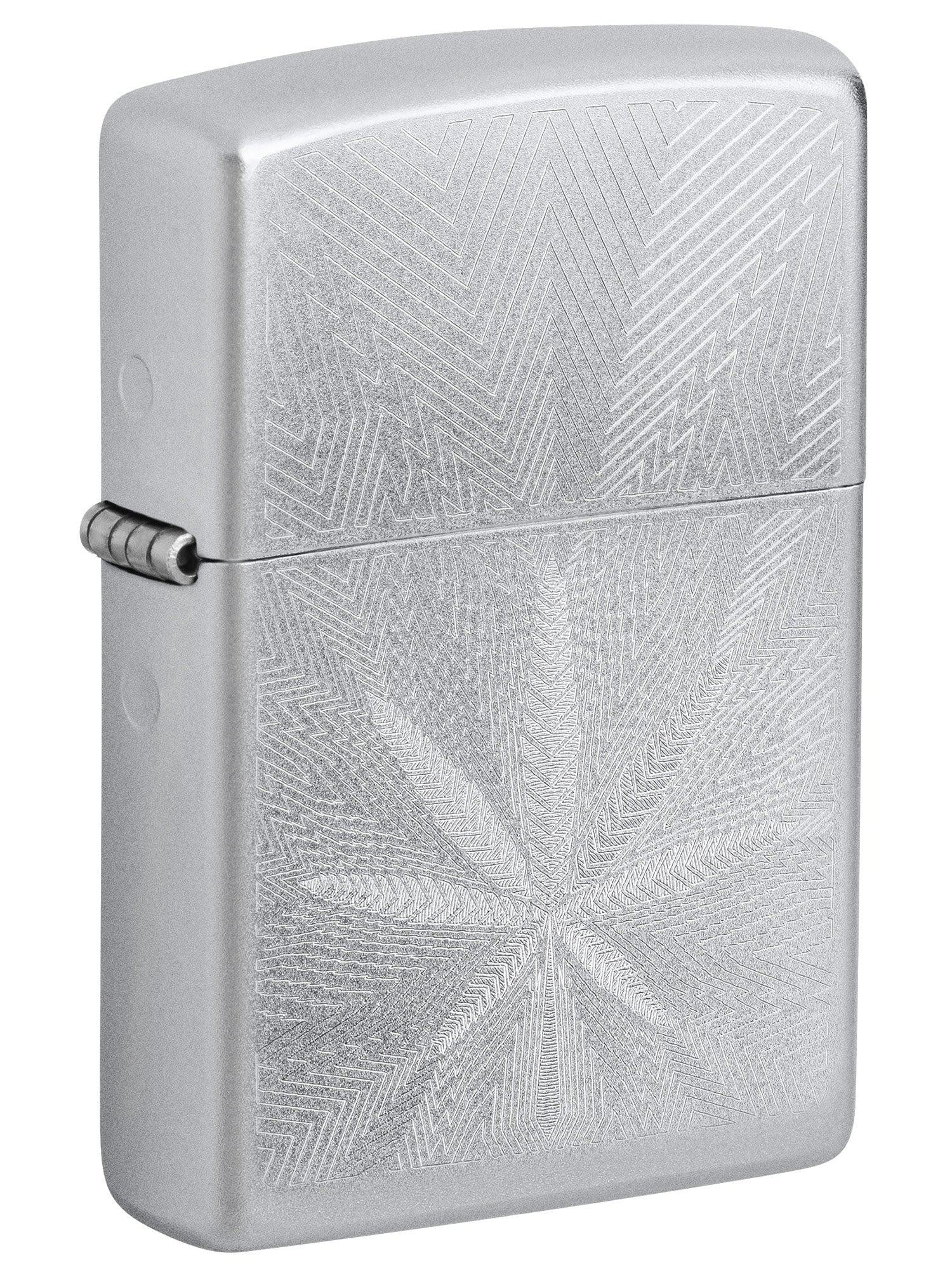 Zippo Lighter: Engraved Weed Leaf - Satin Chrome 46256