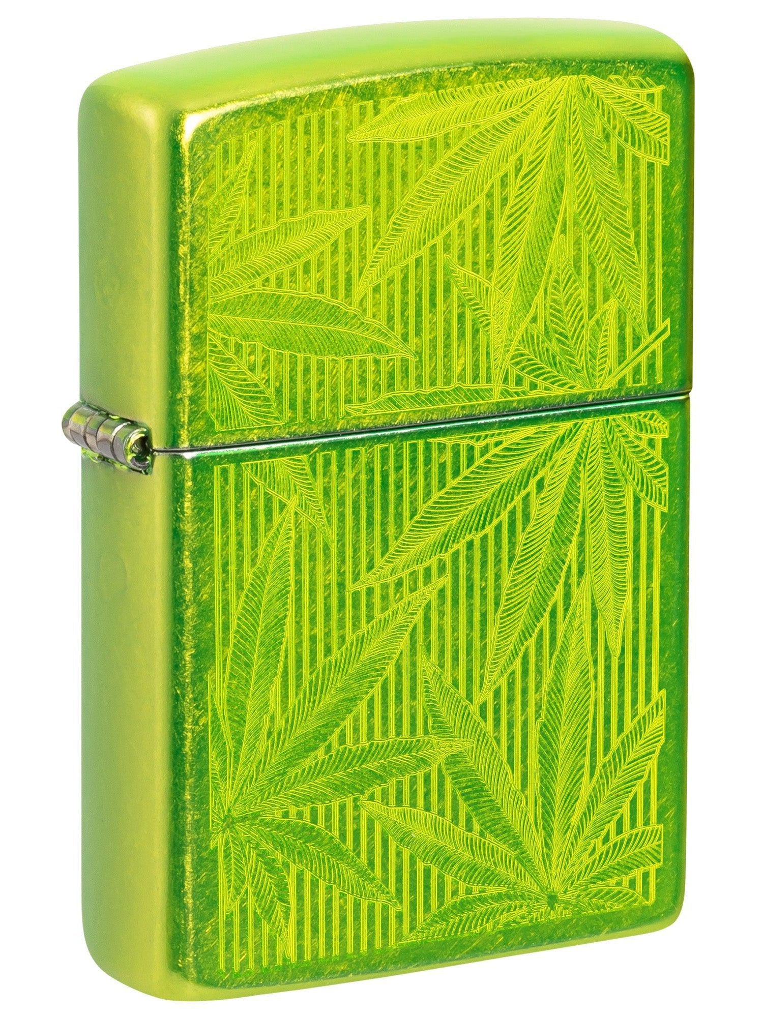 Zippo Lighter: Iced Weed Leaf Design - Lurid 46269