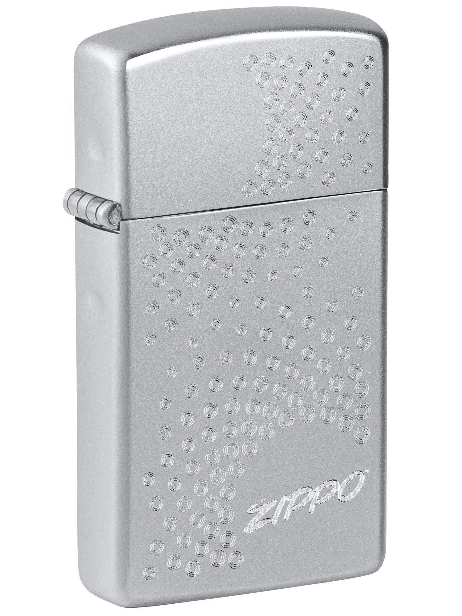 Zippo Lighter: Slim, Zippo Dot Design, Engraved - Satin Chrome 46271