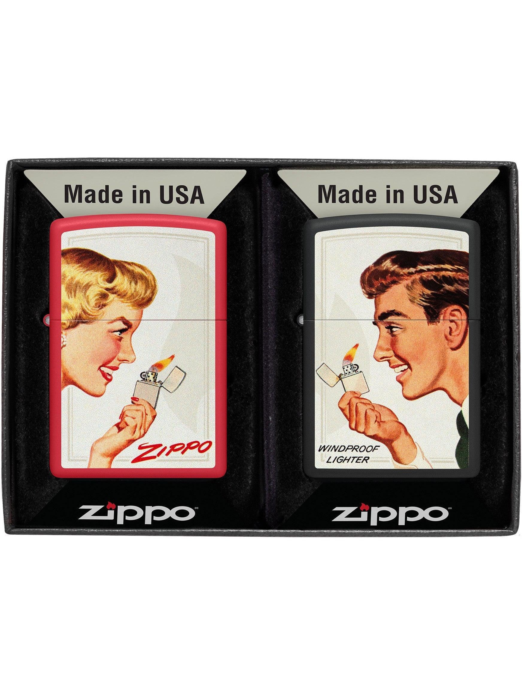 Zippo Lighter: Vintage Ad Lighter Set - Black Matte 46295