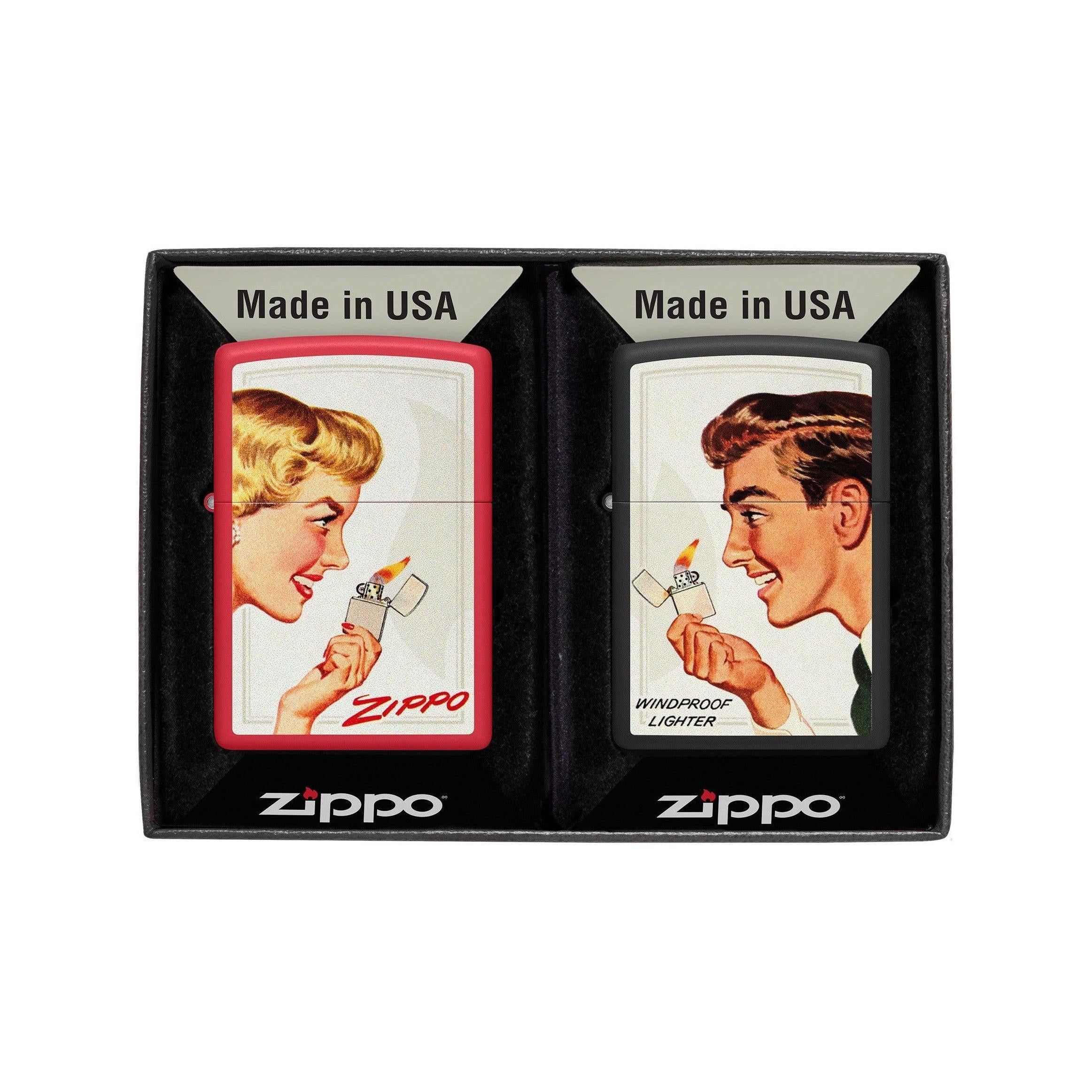 Zippo Lighter: Vintage Ad Lighter Set - Black Matte 46295