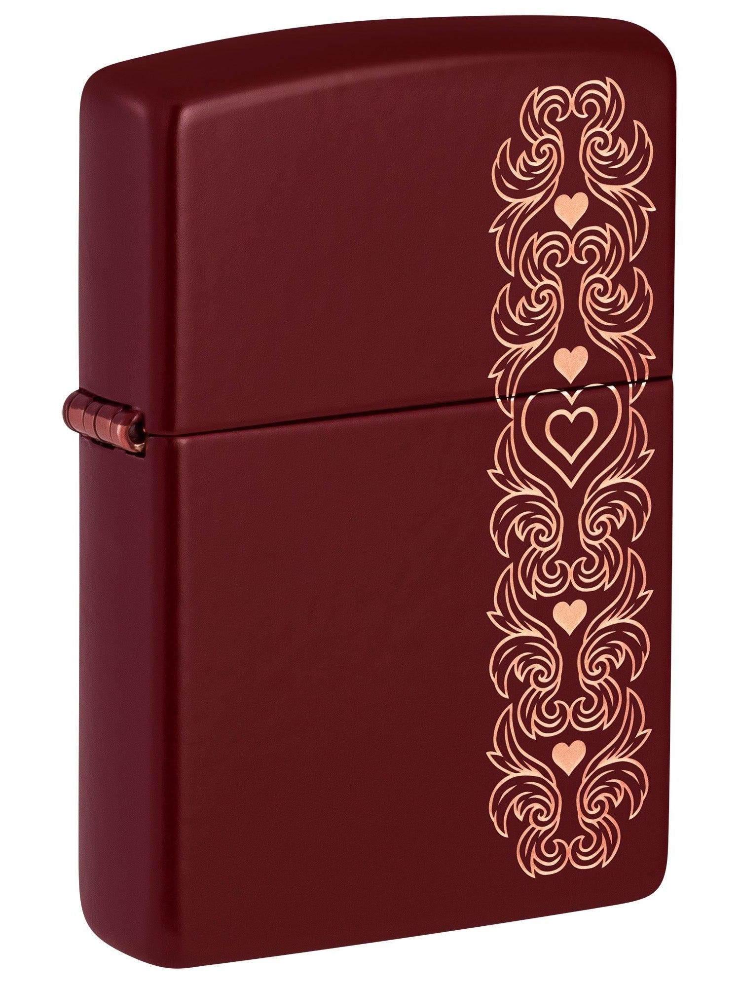 Zippo Lighter: Heart Garland Design, Engraved - Merlot 46296