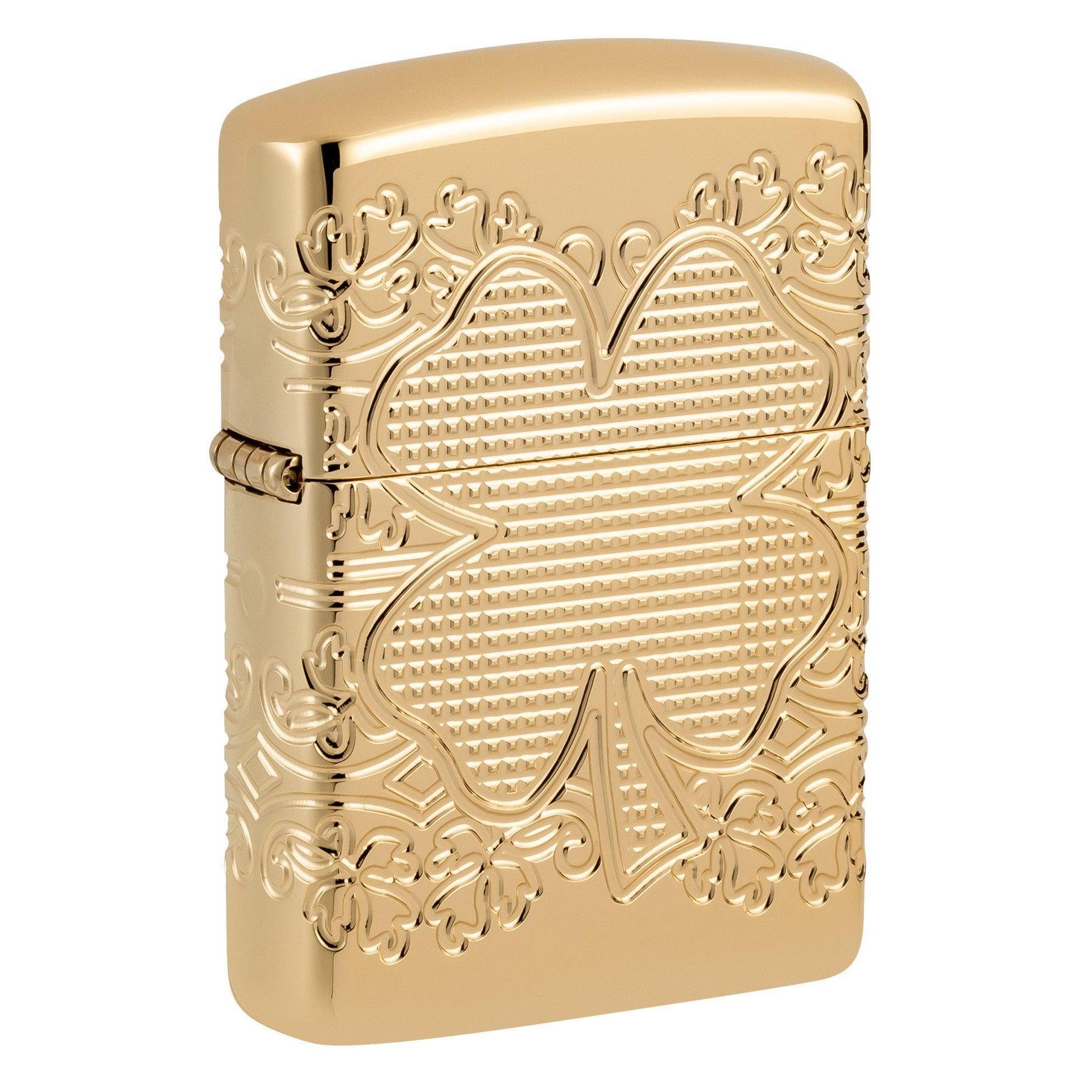 Zippo Lighter: Armor MultiCut, Lucky Clover Design - High Polish Gold Plate 46301