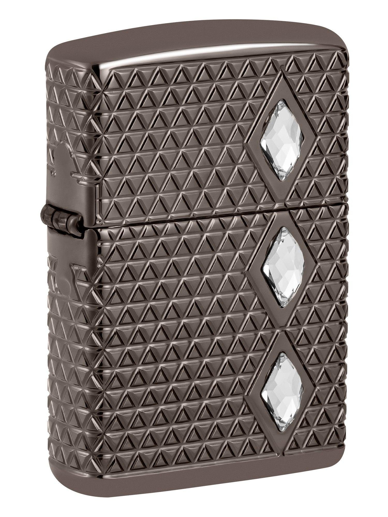 Zippo Lighter: Armor MultiCut, Diamond Pattern with Crystals - Black Ice 46316