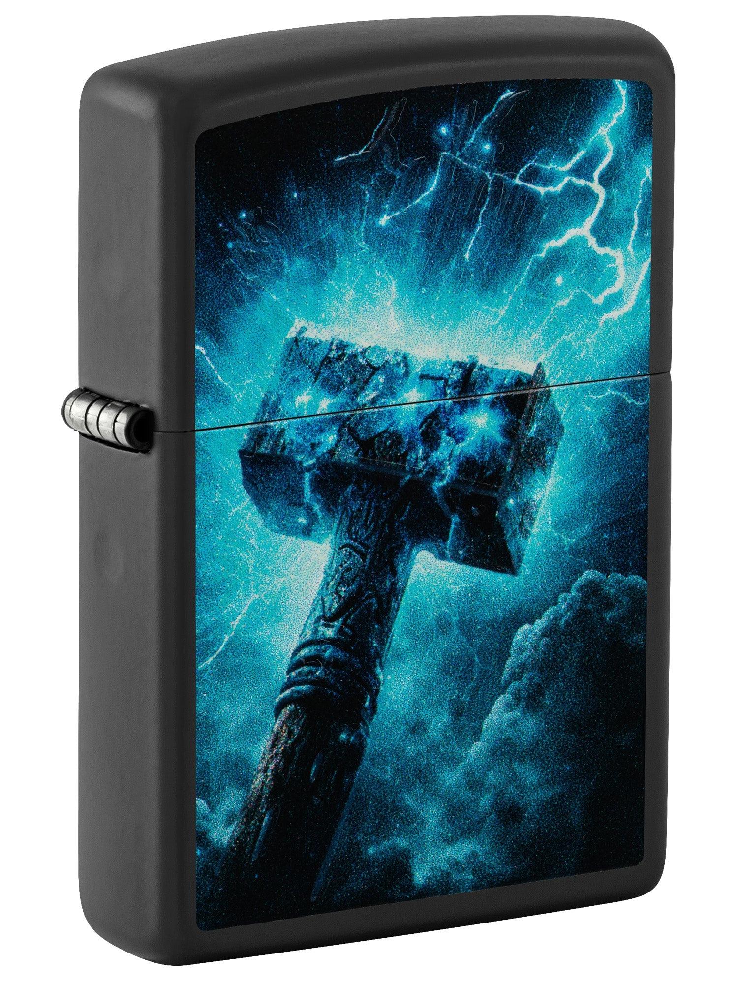Zippo Lighter: Thor's Hammer, Black Light - Black Matte 46365