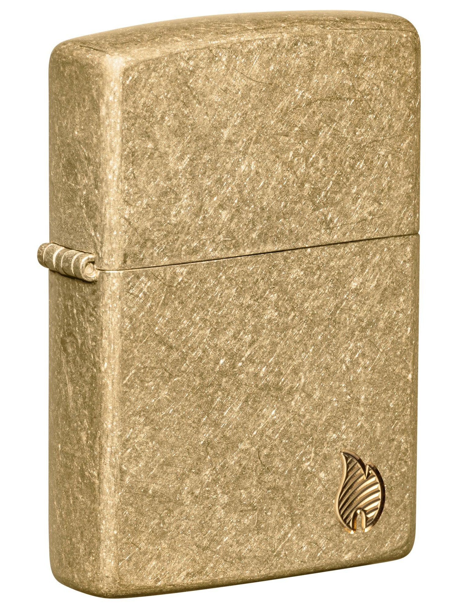 Zippo Lighter: Armor Deep Carved Flame - Tumbled Brass 46398